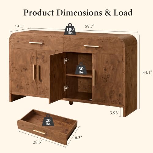 59-Inch Curved Sideboard Cabinet