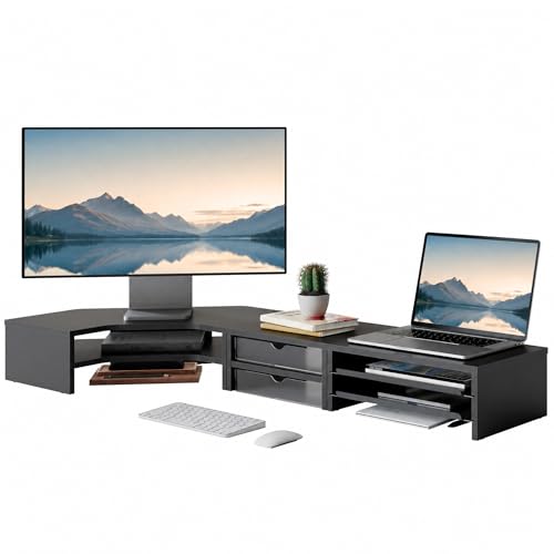 Corner Monitor Stand with Drawer