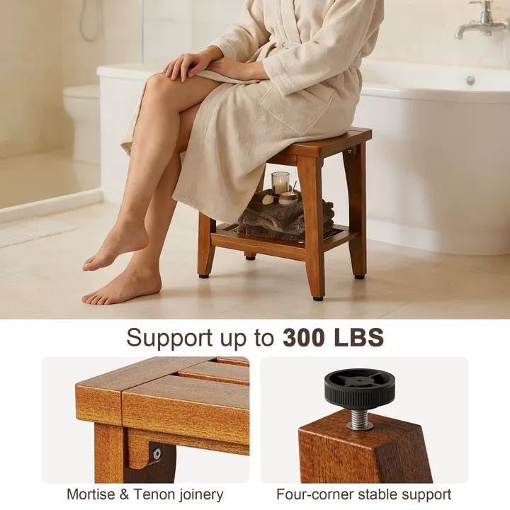 Teak Shower Bench with Shelf