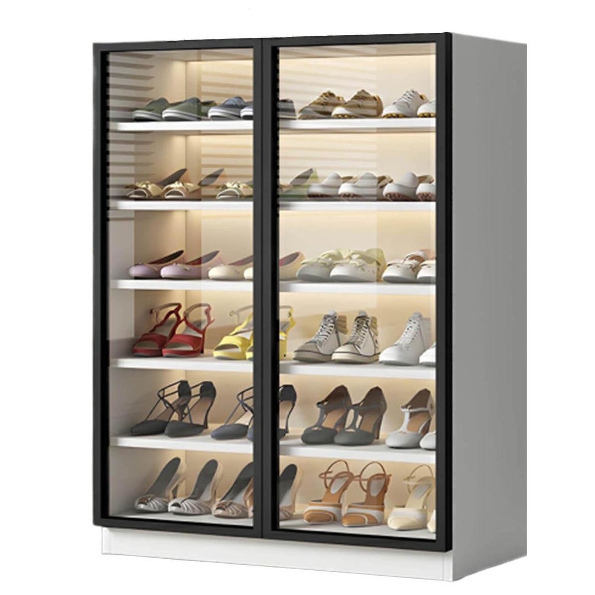 LED Glass-Door Shoe Cabinet