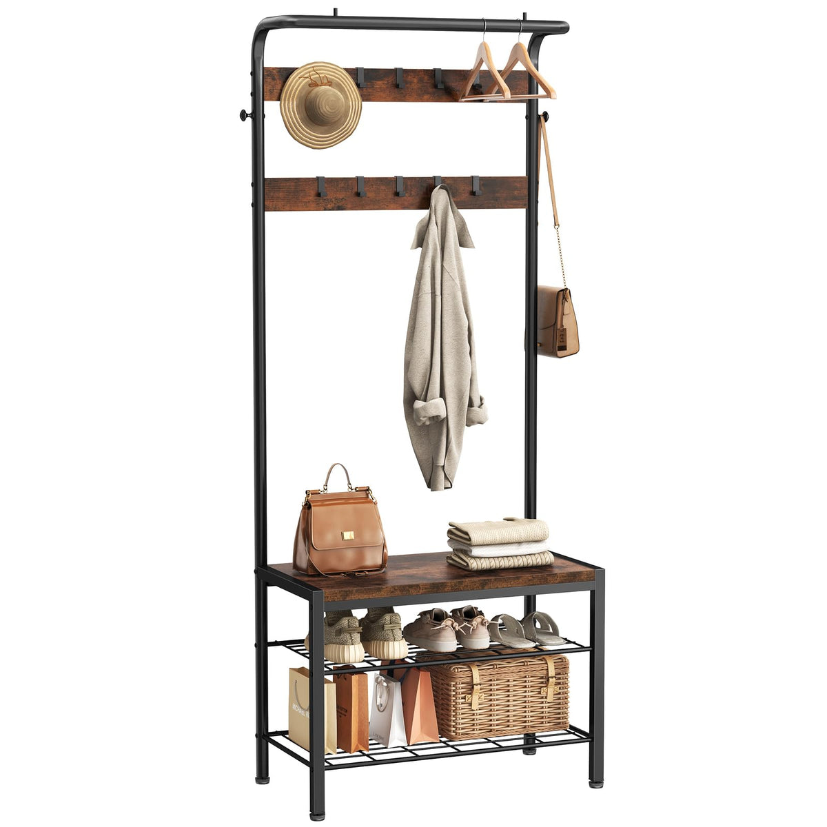 Hall Tree with Bench and Hooks