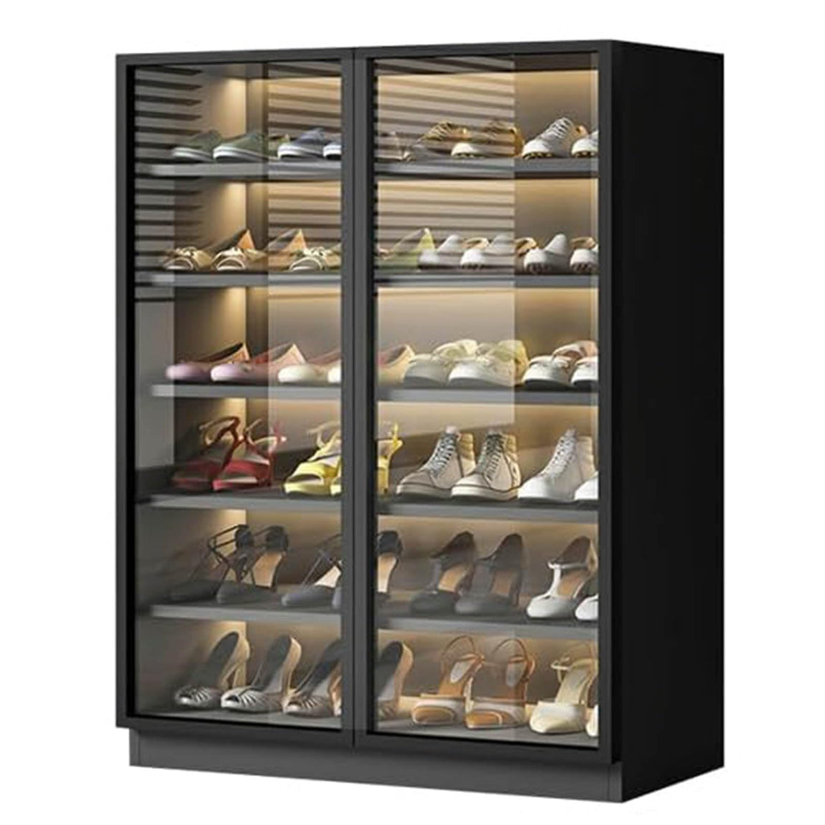 LED Glass-Door Shoe Cabinet