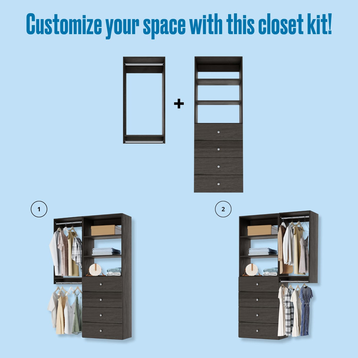 Adjustable Closet Organizer with Drawers