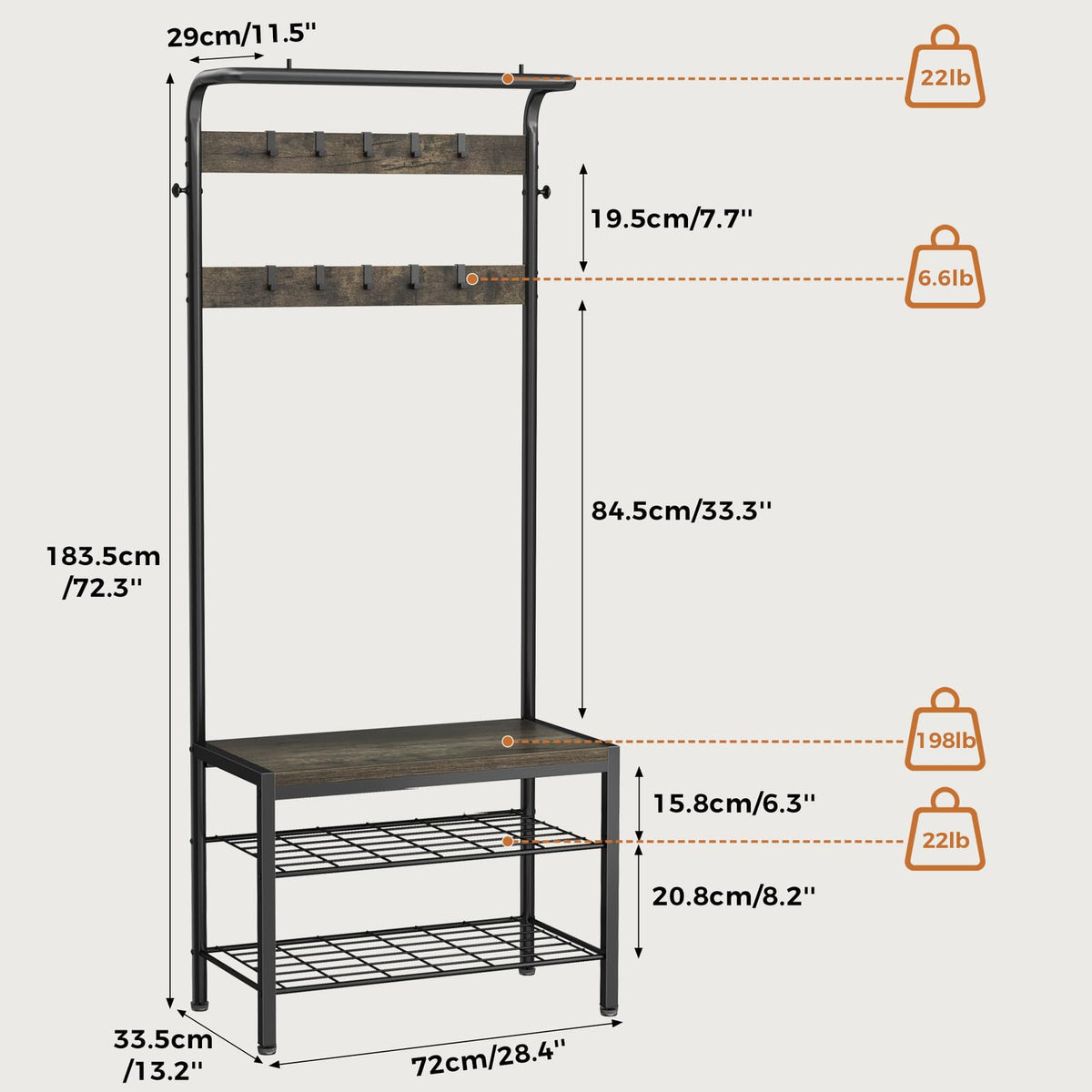 Hall Tree with Bench and Hooks