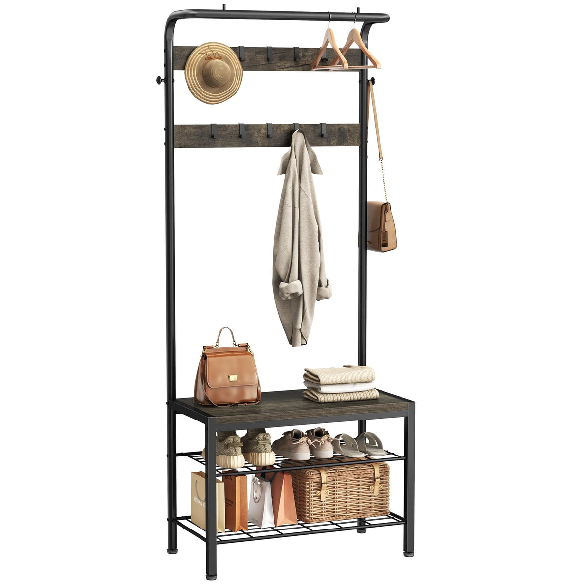 Hall Tree with Bench and Hooks