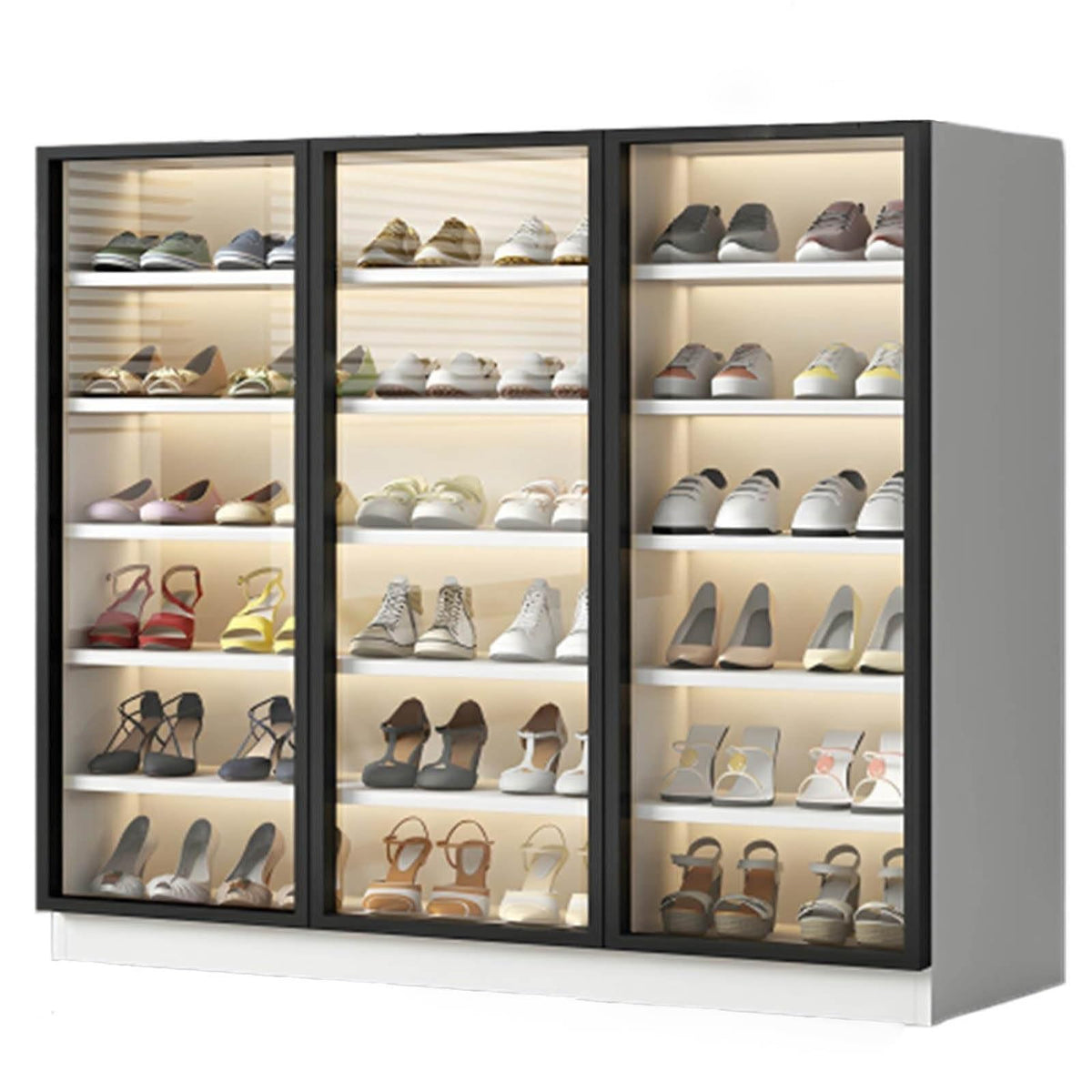 LED Glass-Door Shoe Cabinet