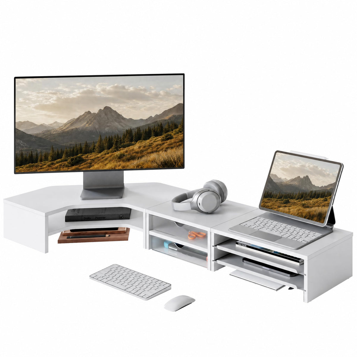 Corner Monitor Stand with Drawer