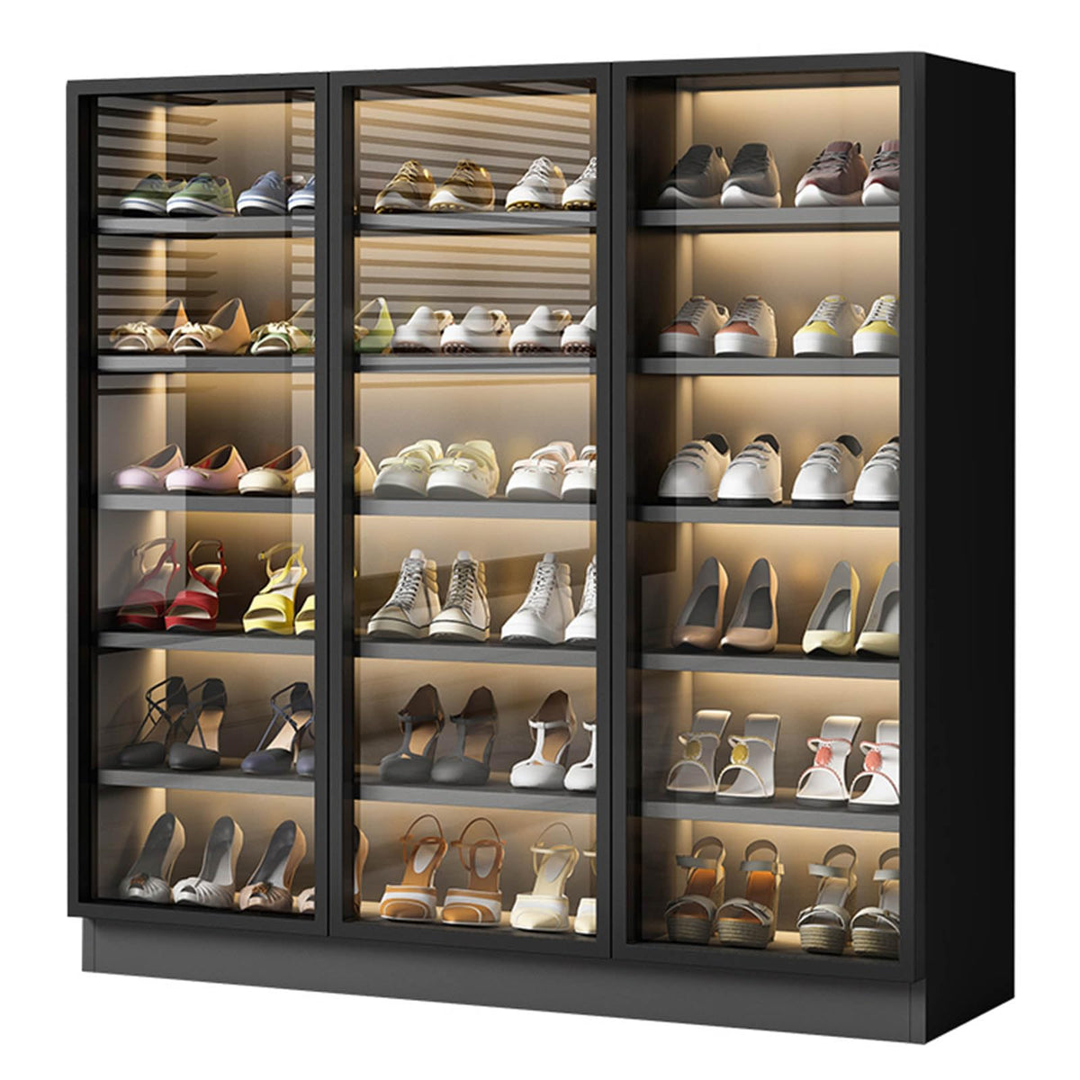 LED Glass-Door Shoe Cabinet