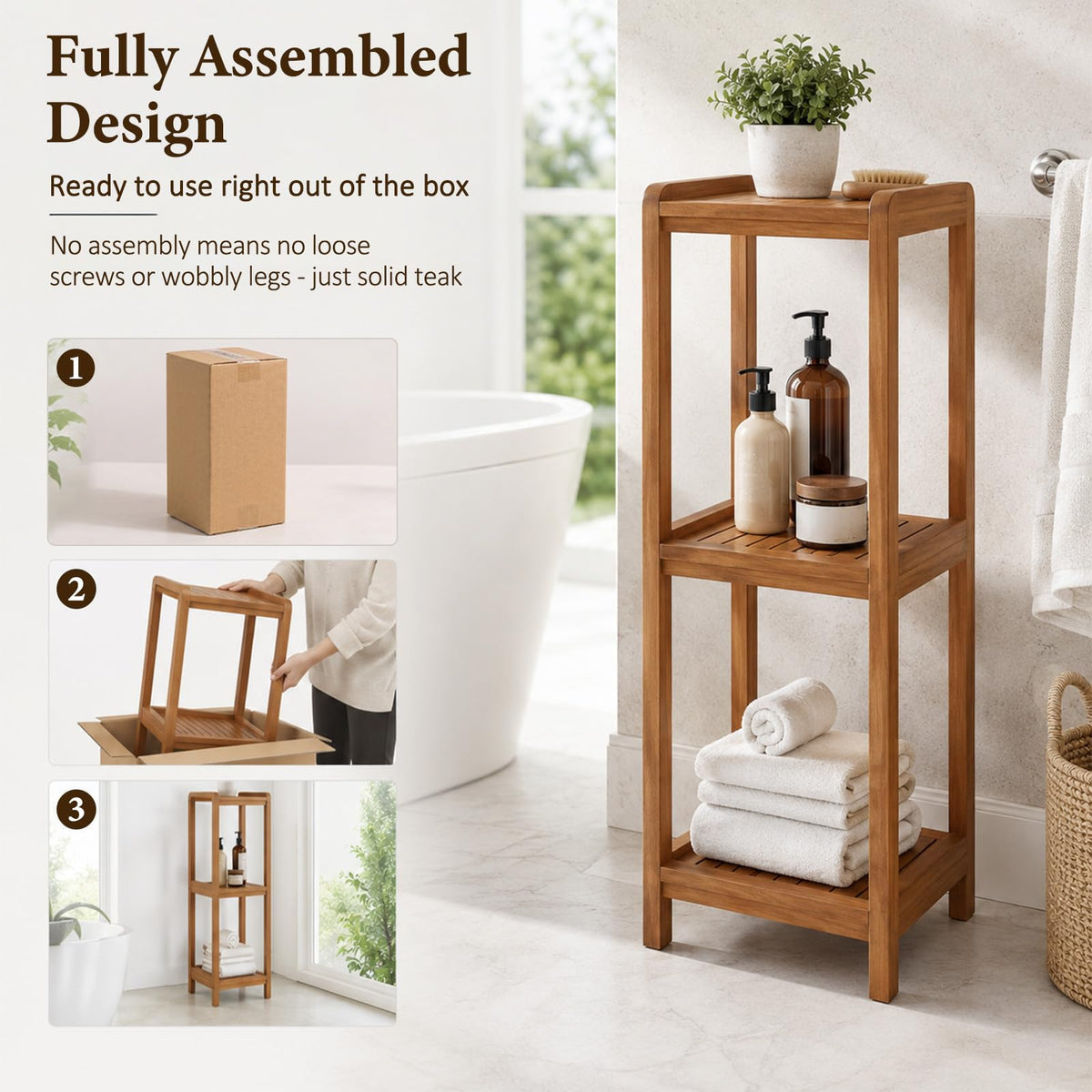 3-Tier Teak Shower Shelf