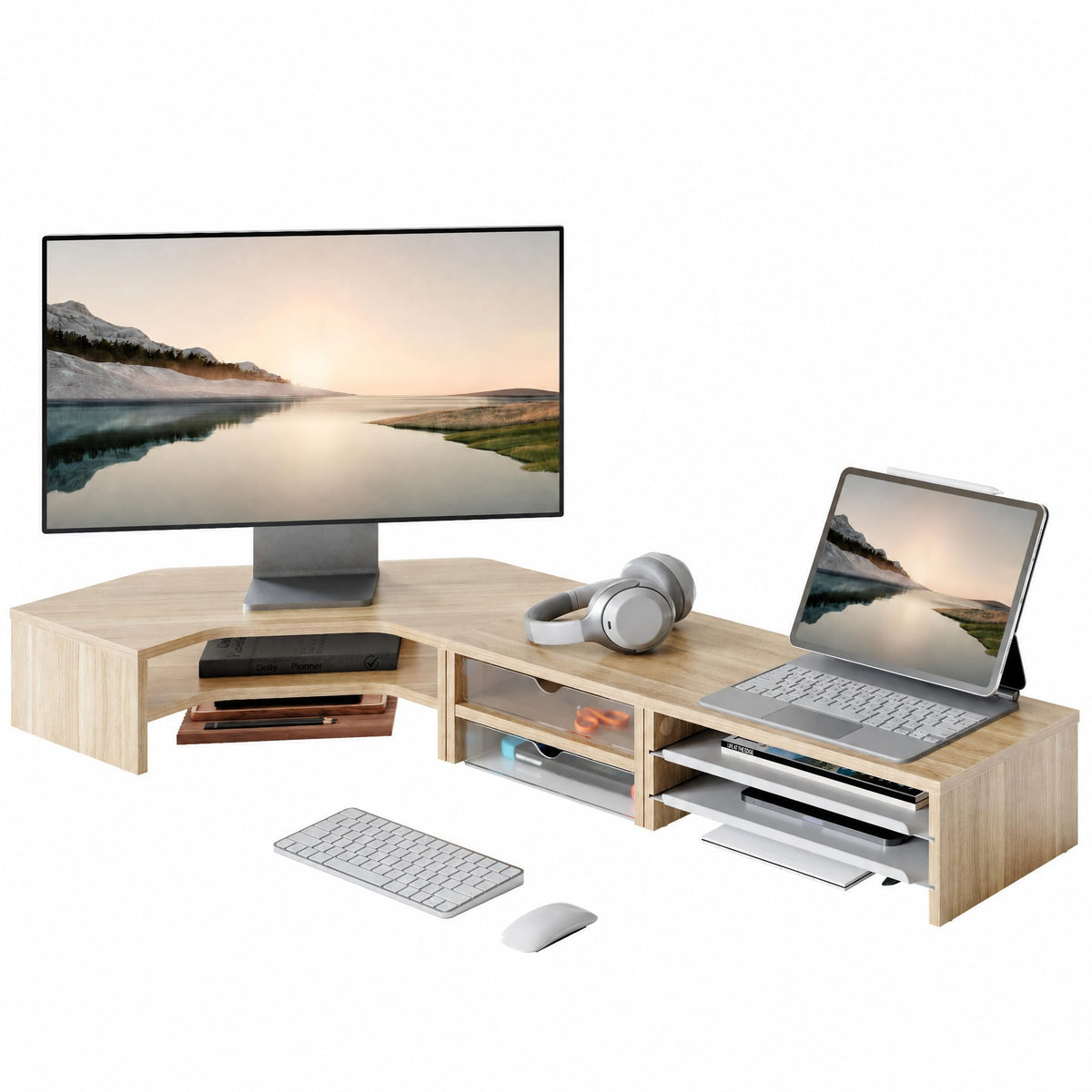 Corner Monitor Stand with Drawer