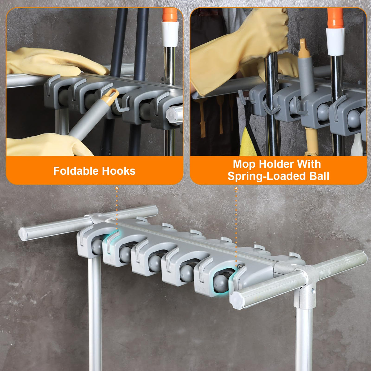 Rolling Mop and Broom Organizer
