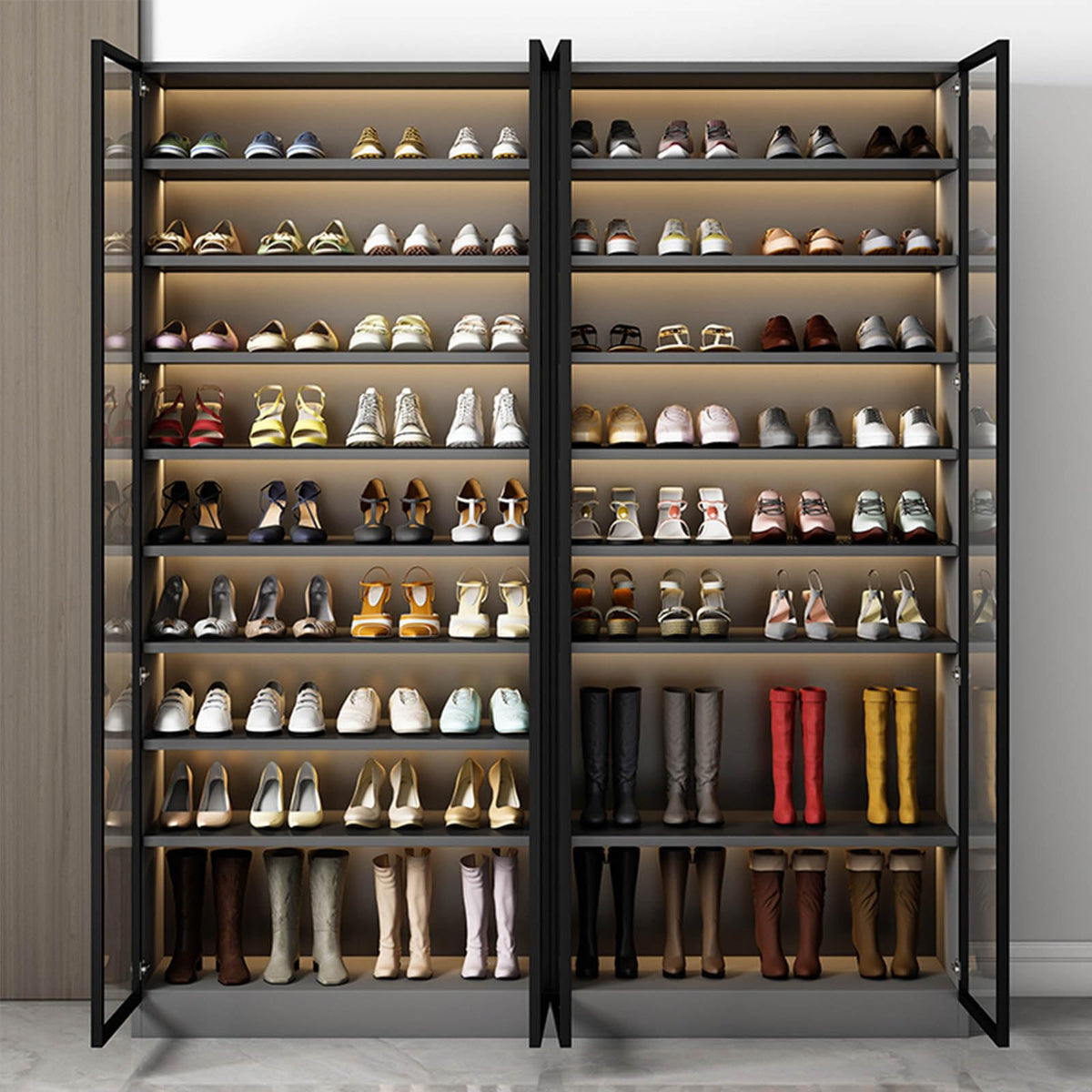 LED Glass-Door Shoe Cabinet