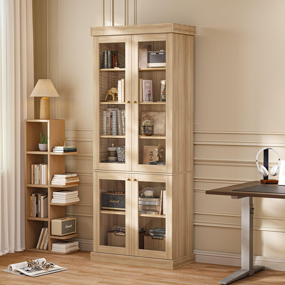 70.8-Inch Glass-Door Bookcase