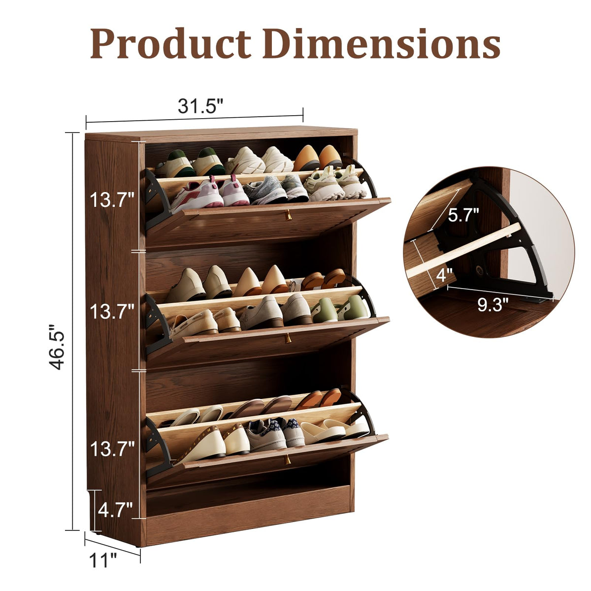 Solid Wood Flip-Drawer Shoe Cabinet