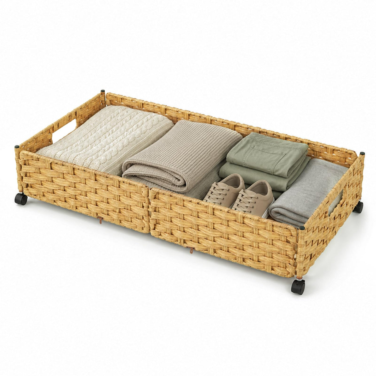 2-Pack Rolling Rattan Underbed Bins