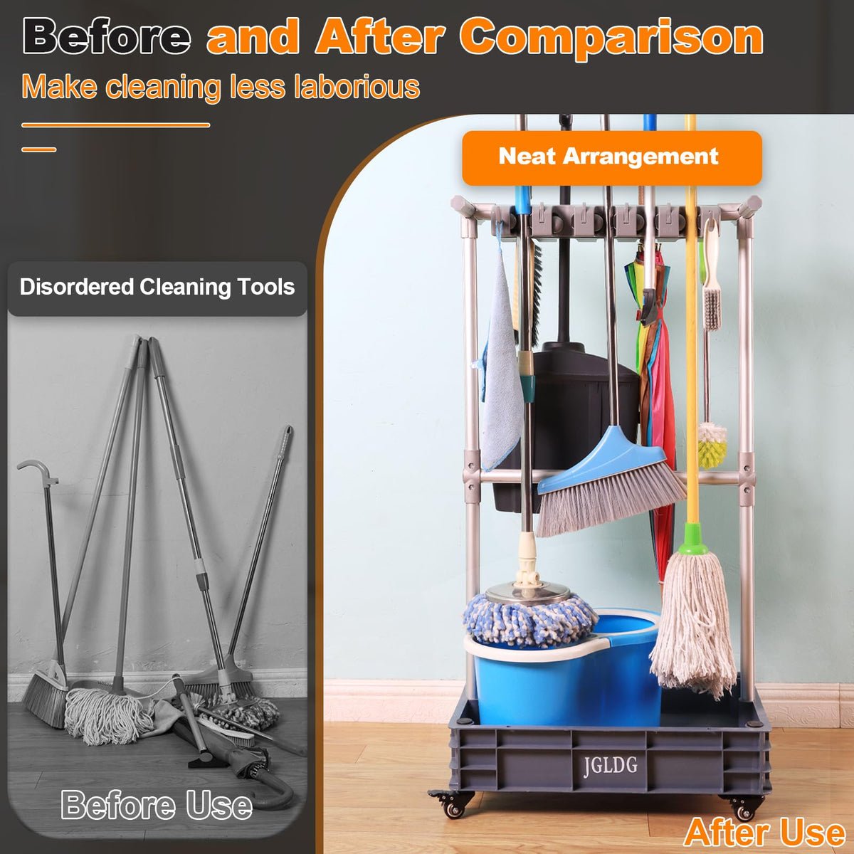 Rolling Mop and Broom Organizer