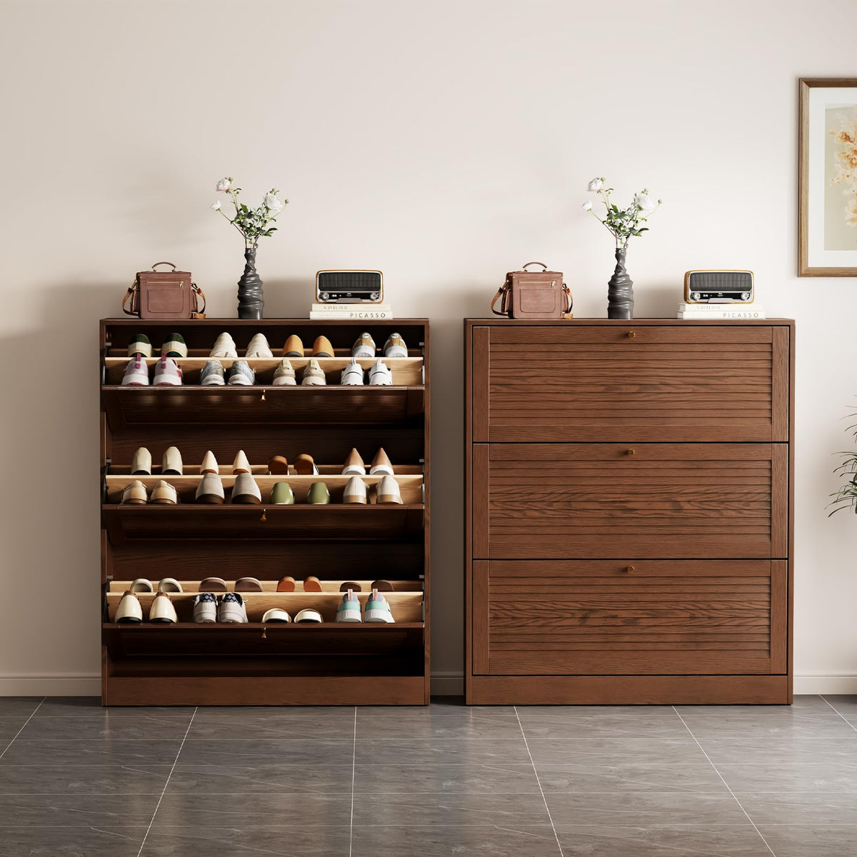 Solid Wood Flip-Drawer Shoe Cabinet