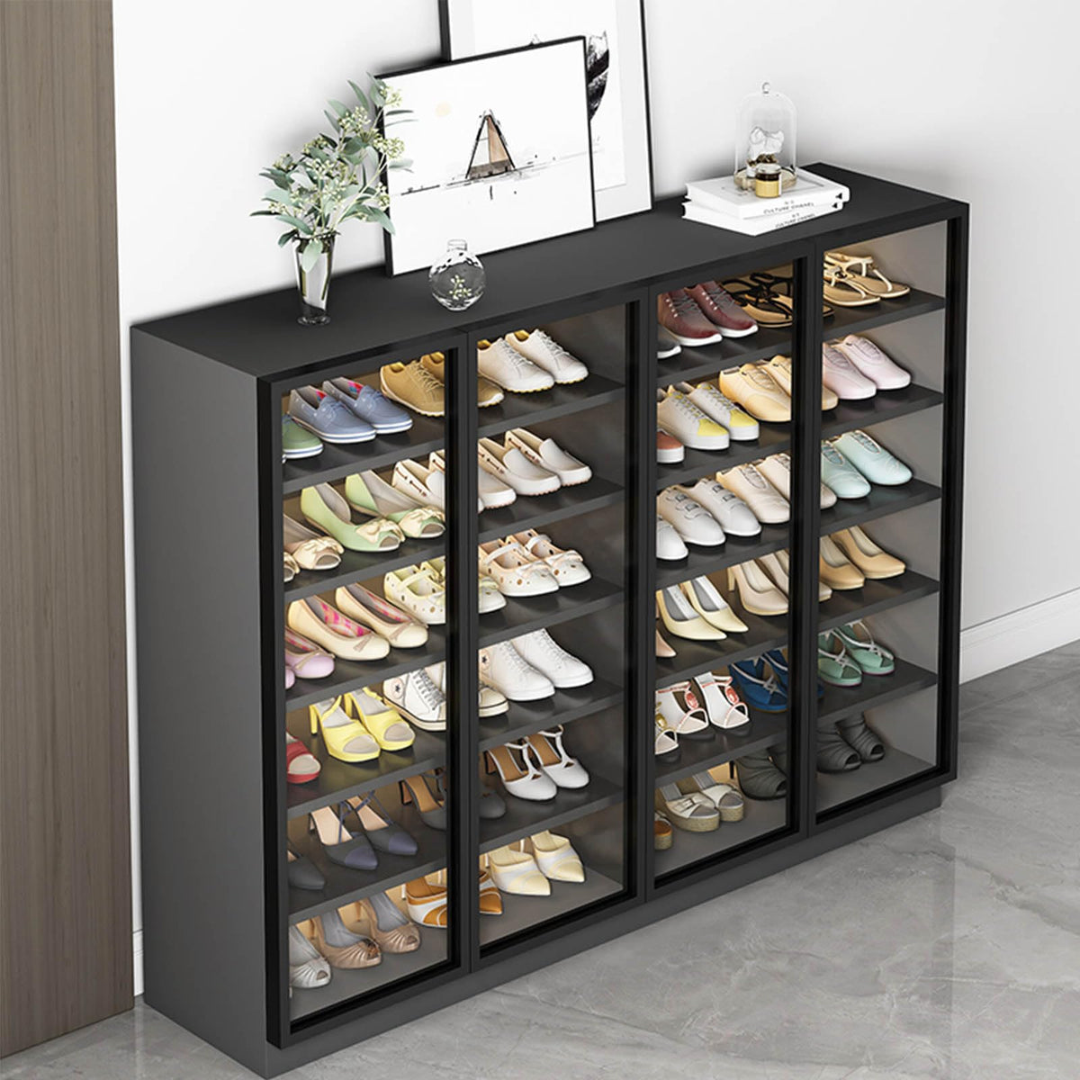 LED Glass-Door Shoe Cabinet