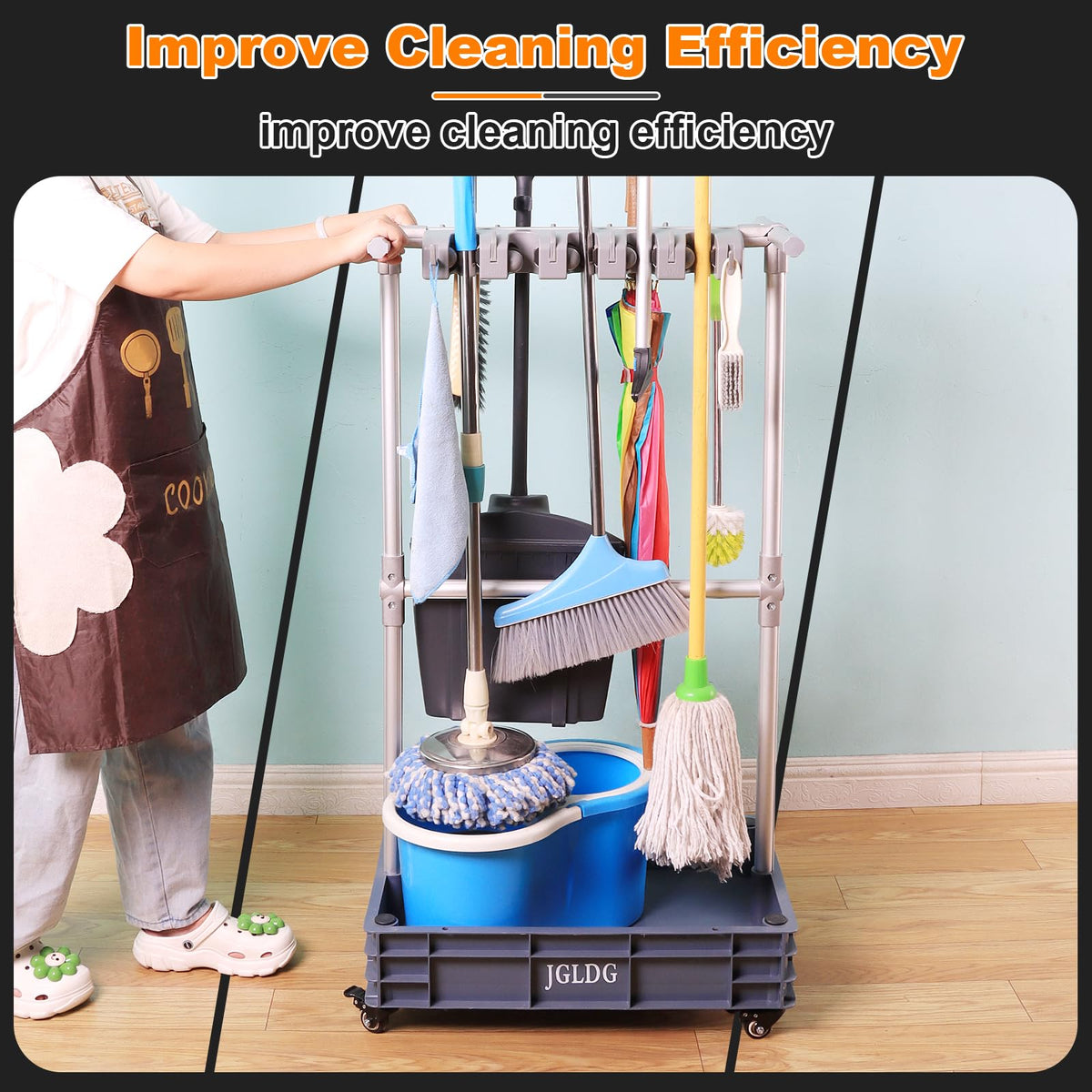 Rolling Mop and Broom Organizer