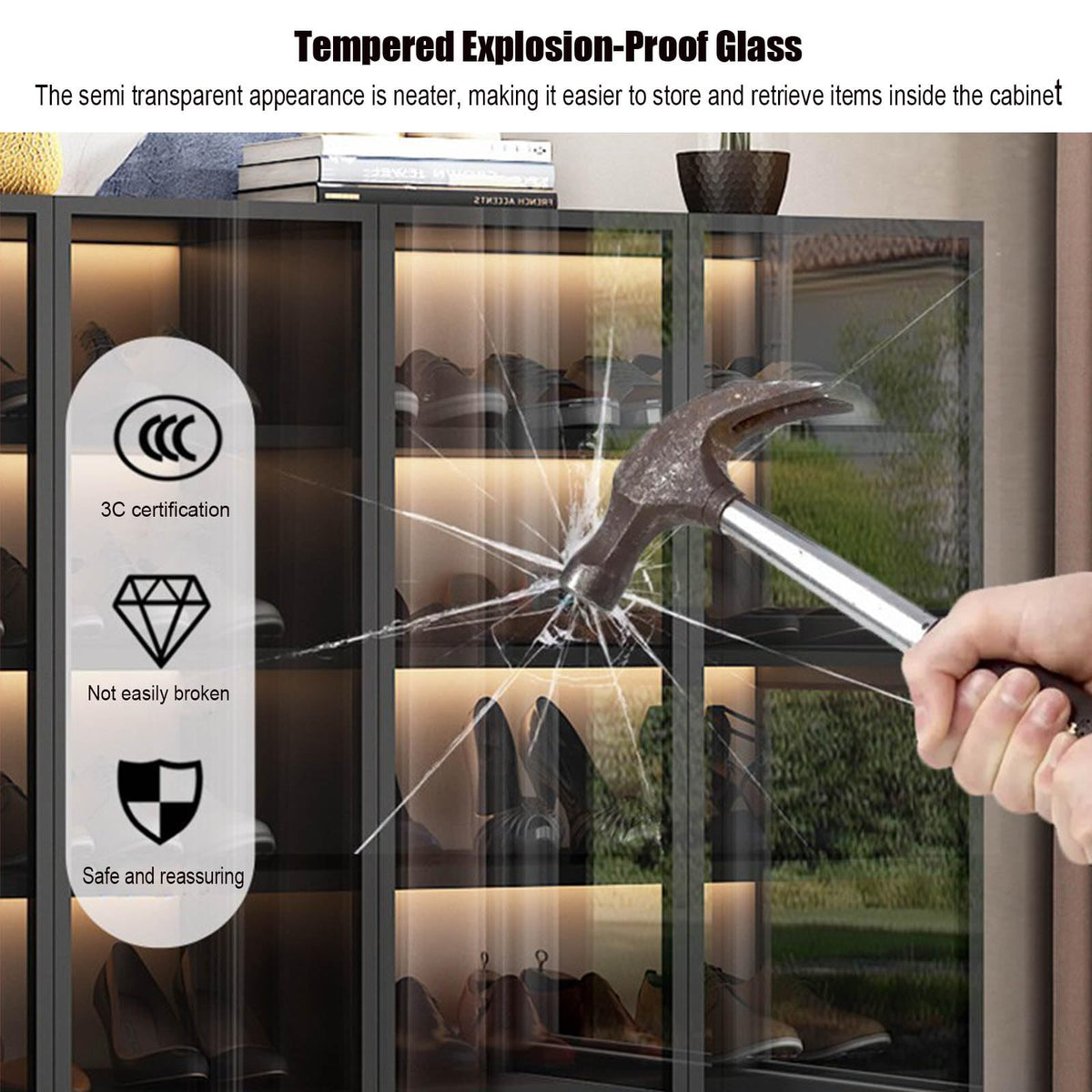 LED Glass-Door Shoe Cabinet