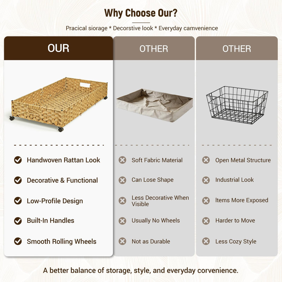 2-Pack Rolling Rattan Underbed Bins