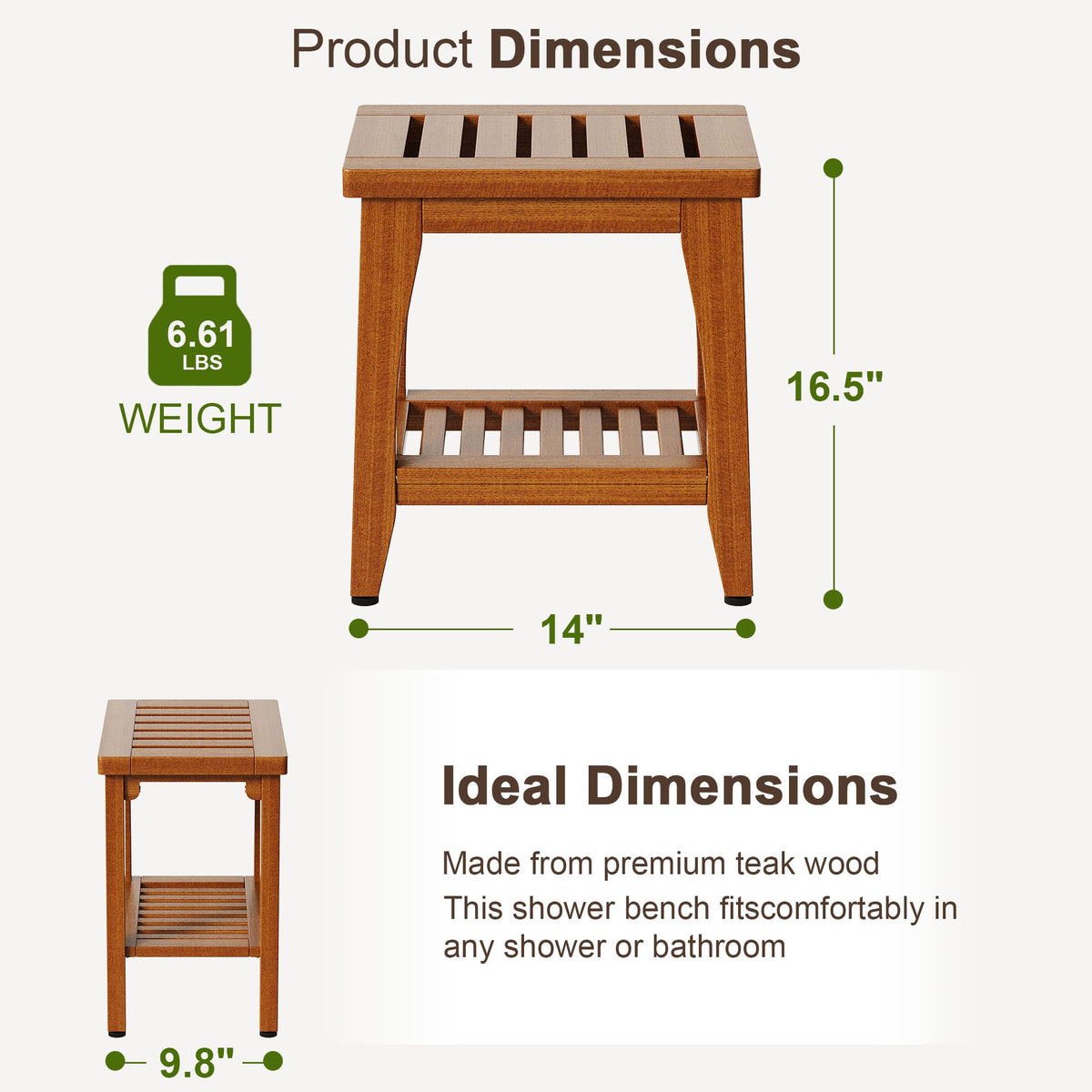 Teak Shower Bench with Shelf