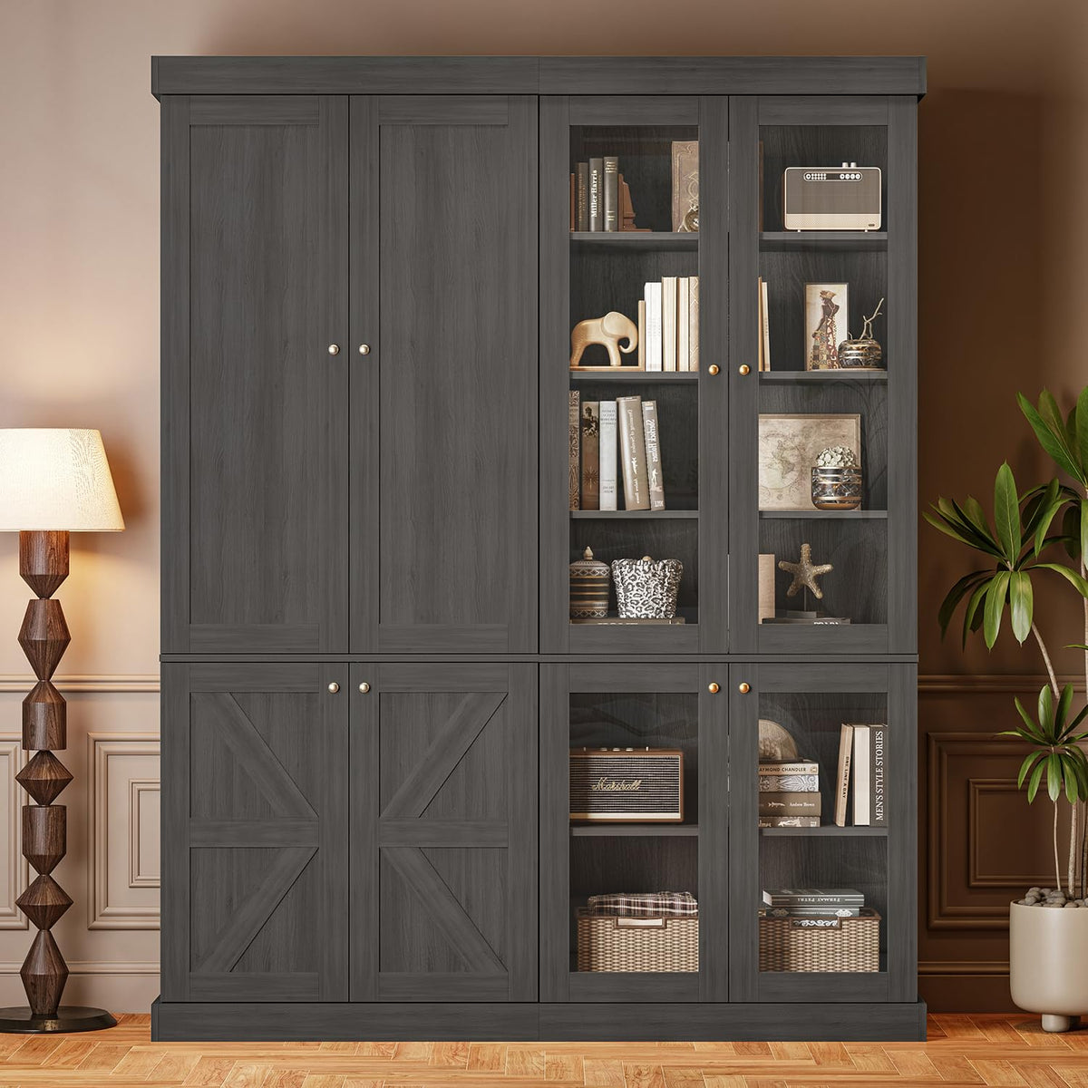70.8-Inch Glass-Door Bookcase