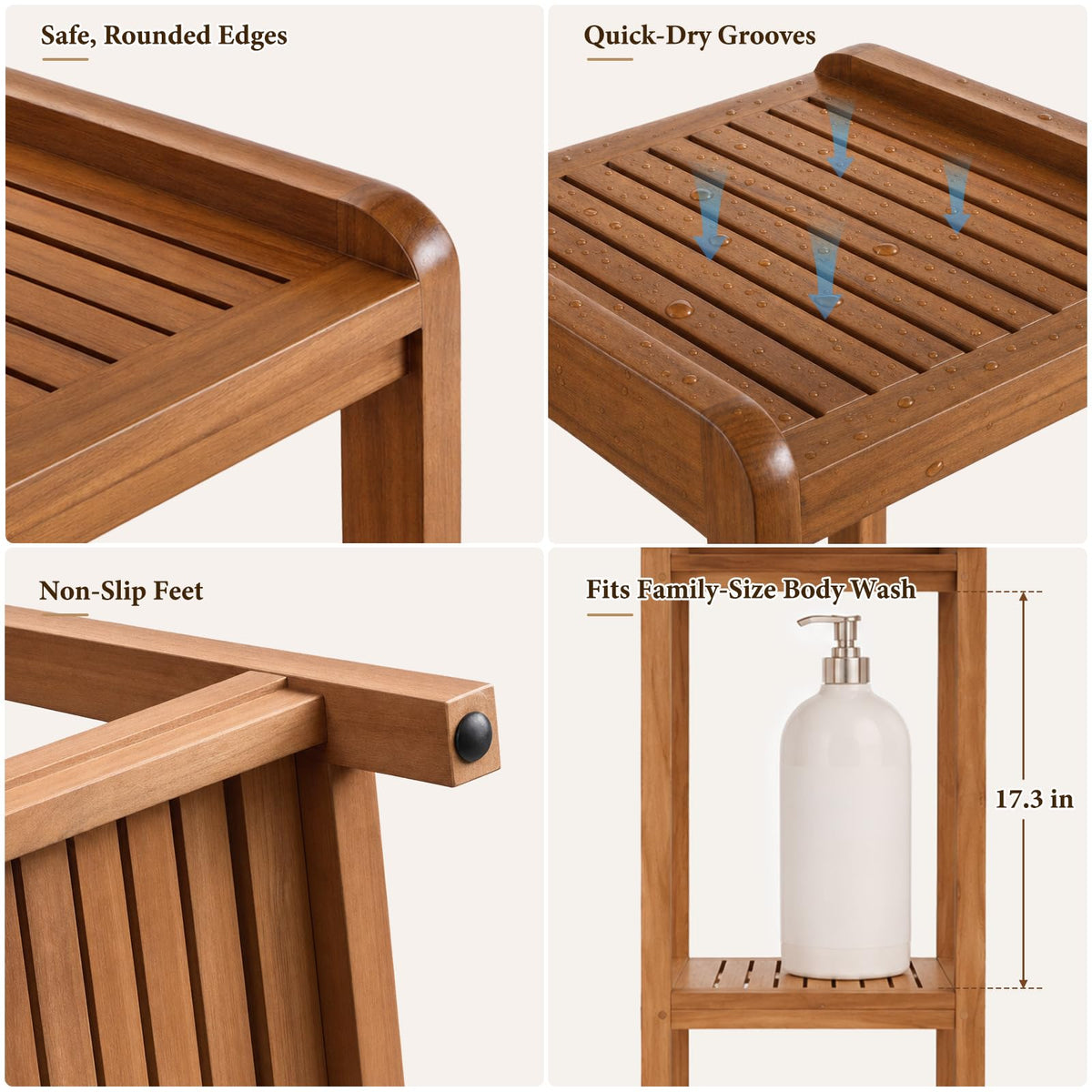 3-Tier Teak Shower Shelf