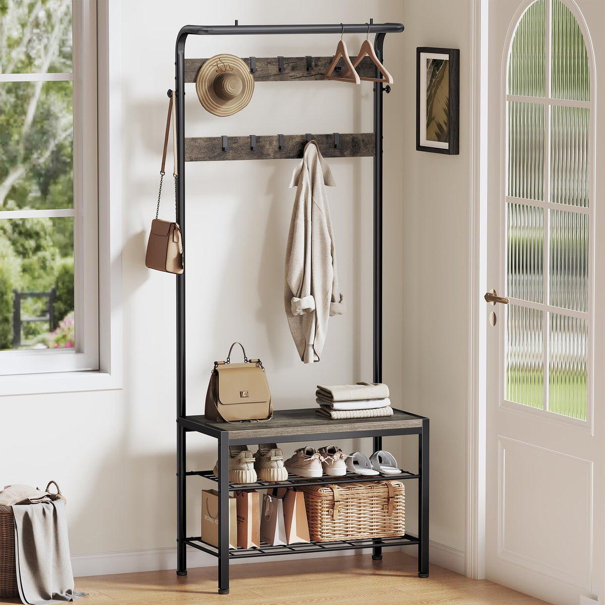 Hall Tree with Bench and Hooks