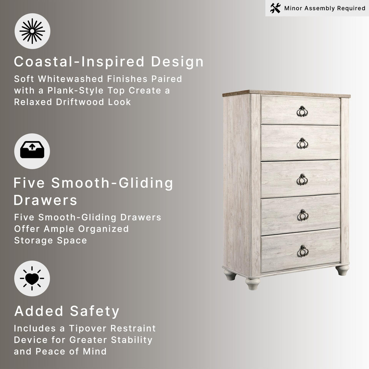 5-Drawer Wood Bedroom Chest