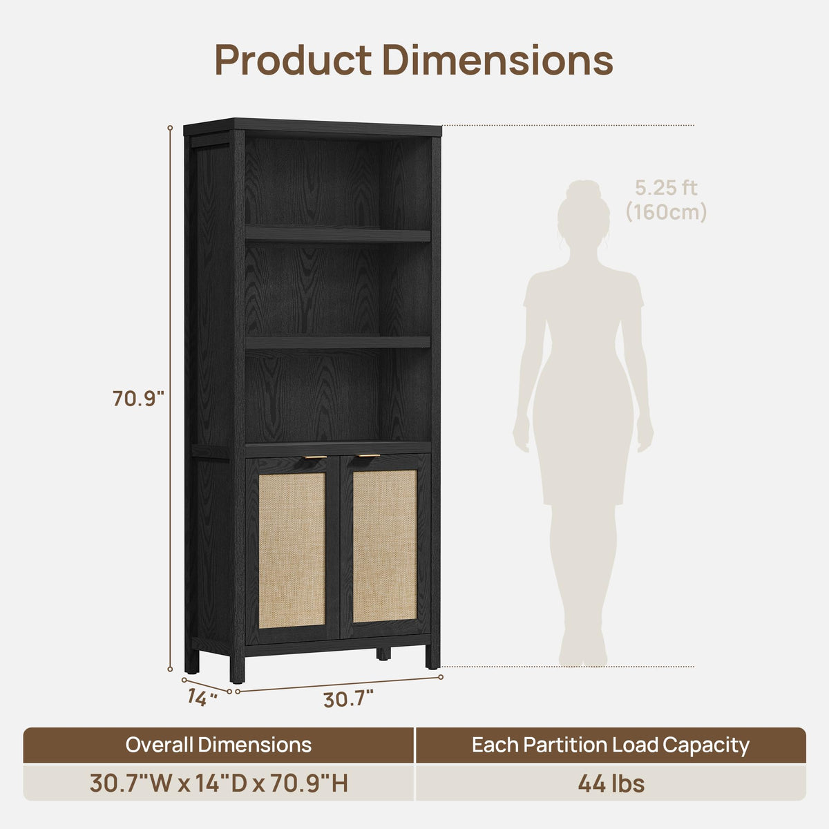5-Tier Rattan Door Bookcase