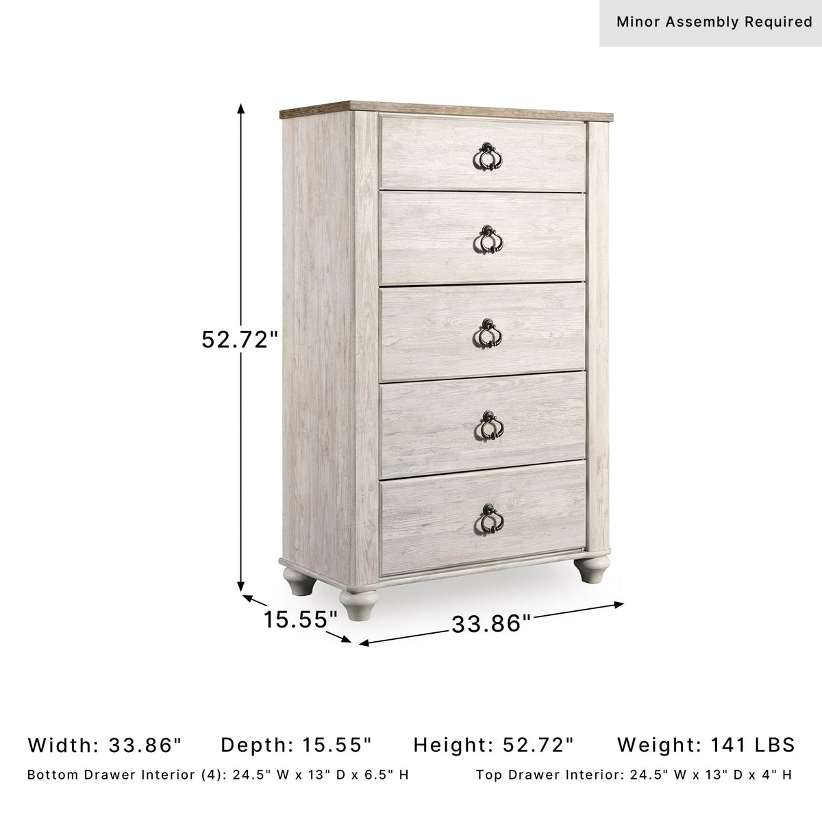 5-Drawer Wood Bedroom Chest