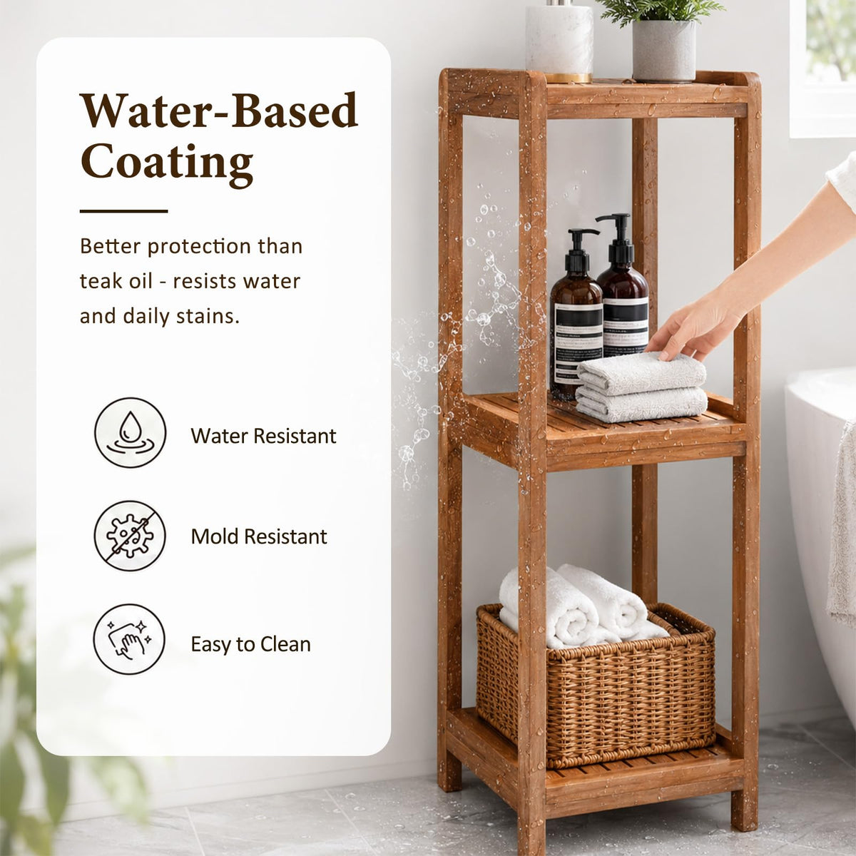 3-Tier Teak Shower Shelf