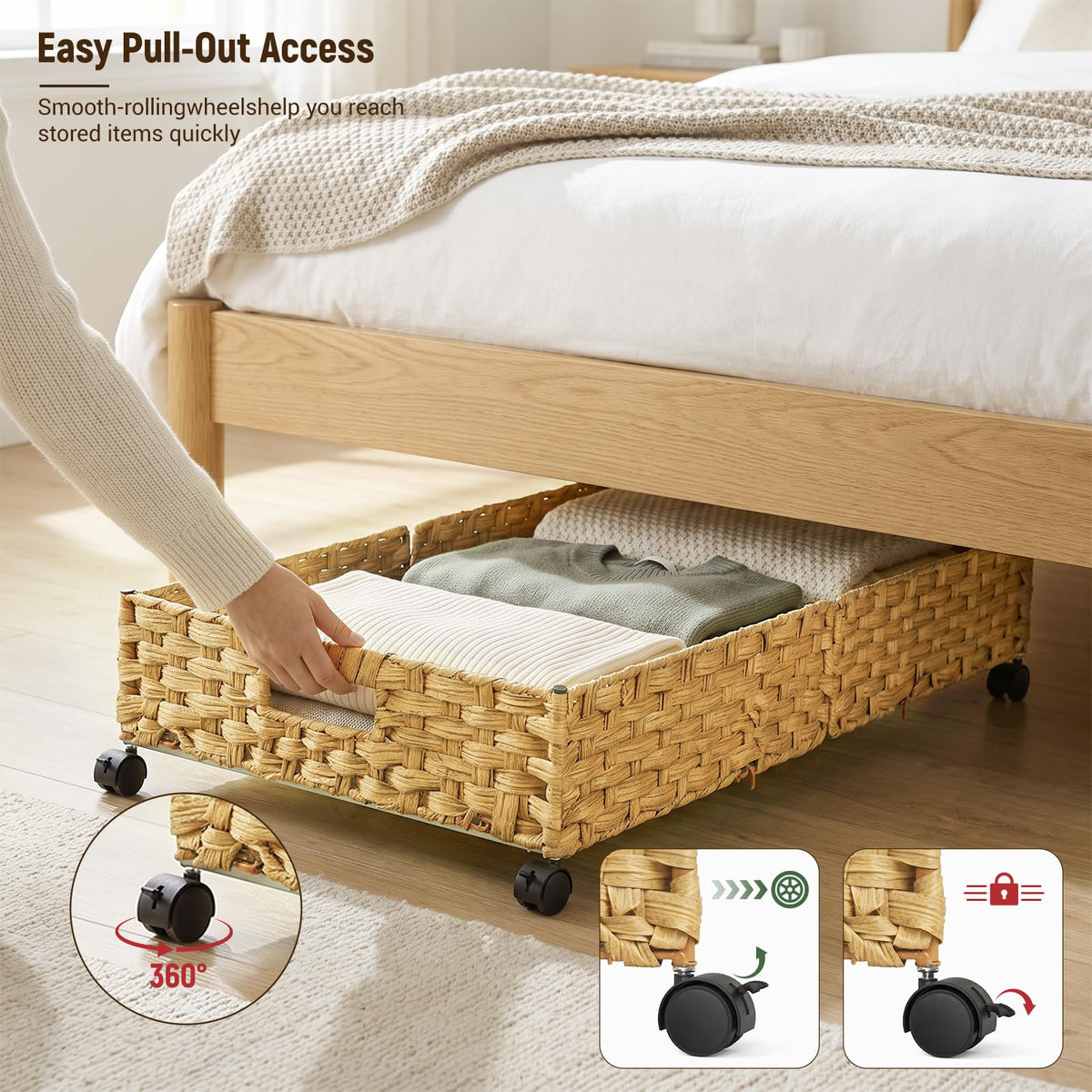2-Pack Rolling Rattan Underbed Bins