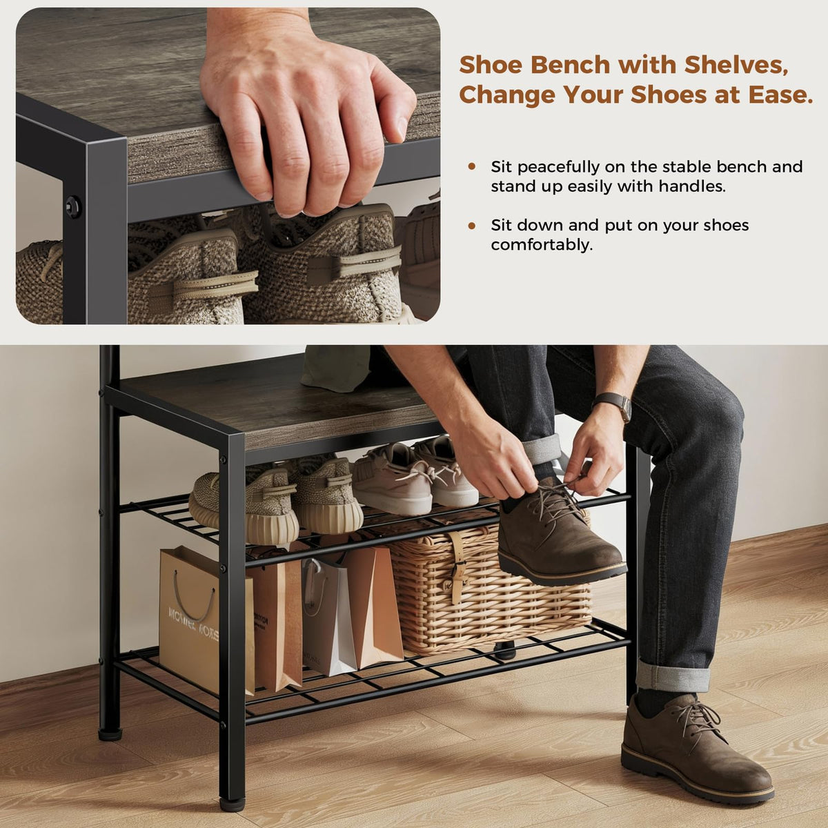 Hall Tree with Bench and Hooks
