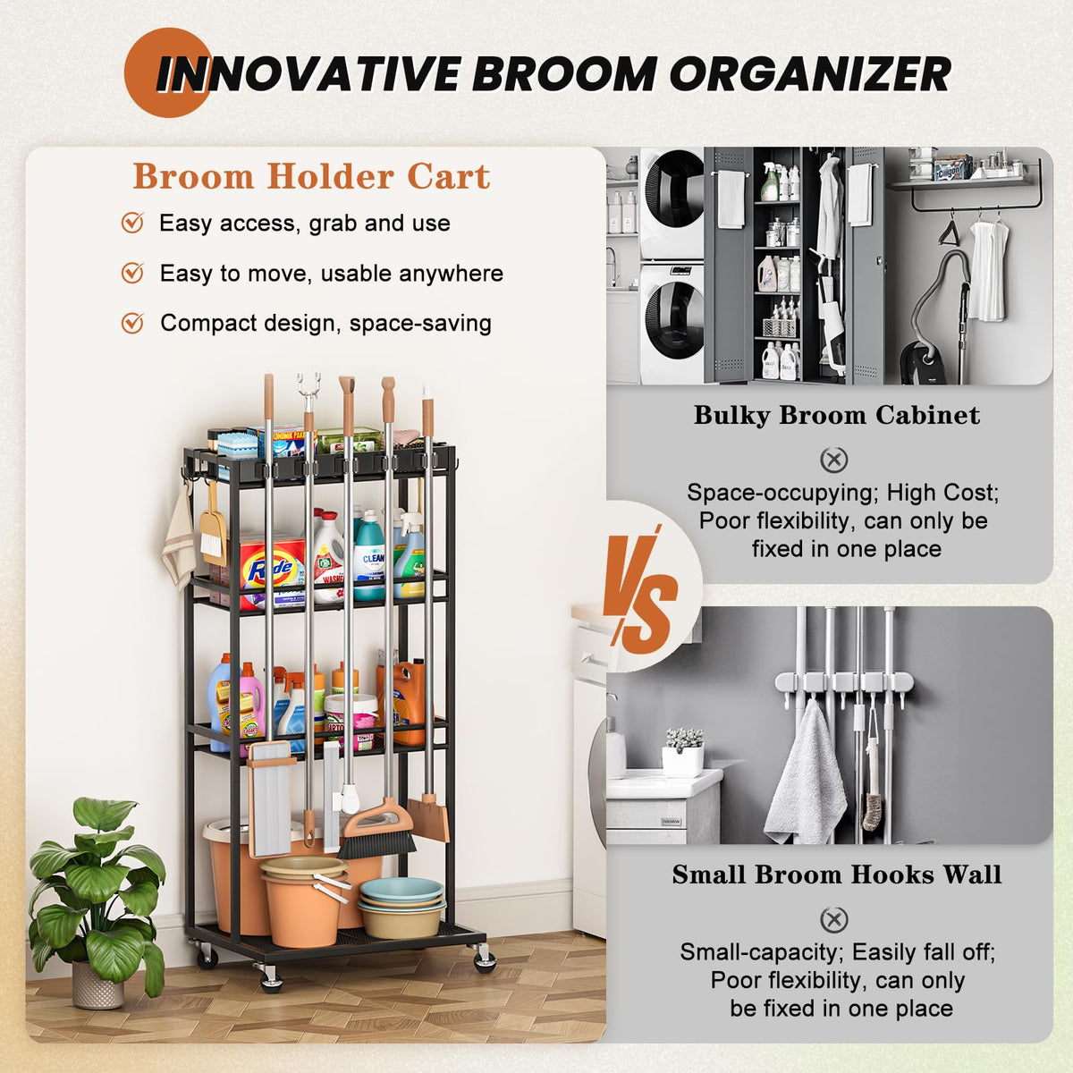 Slim Rolling Cleaning Cart