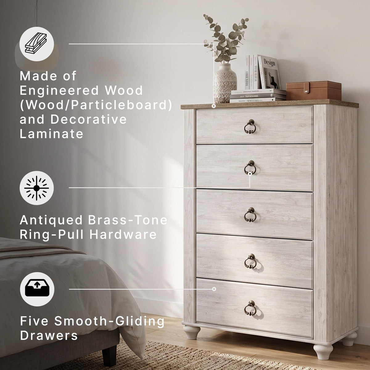 5-Drawer Wood Bedroom Chest