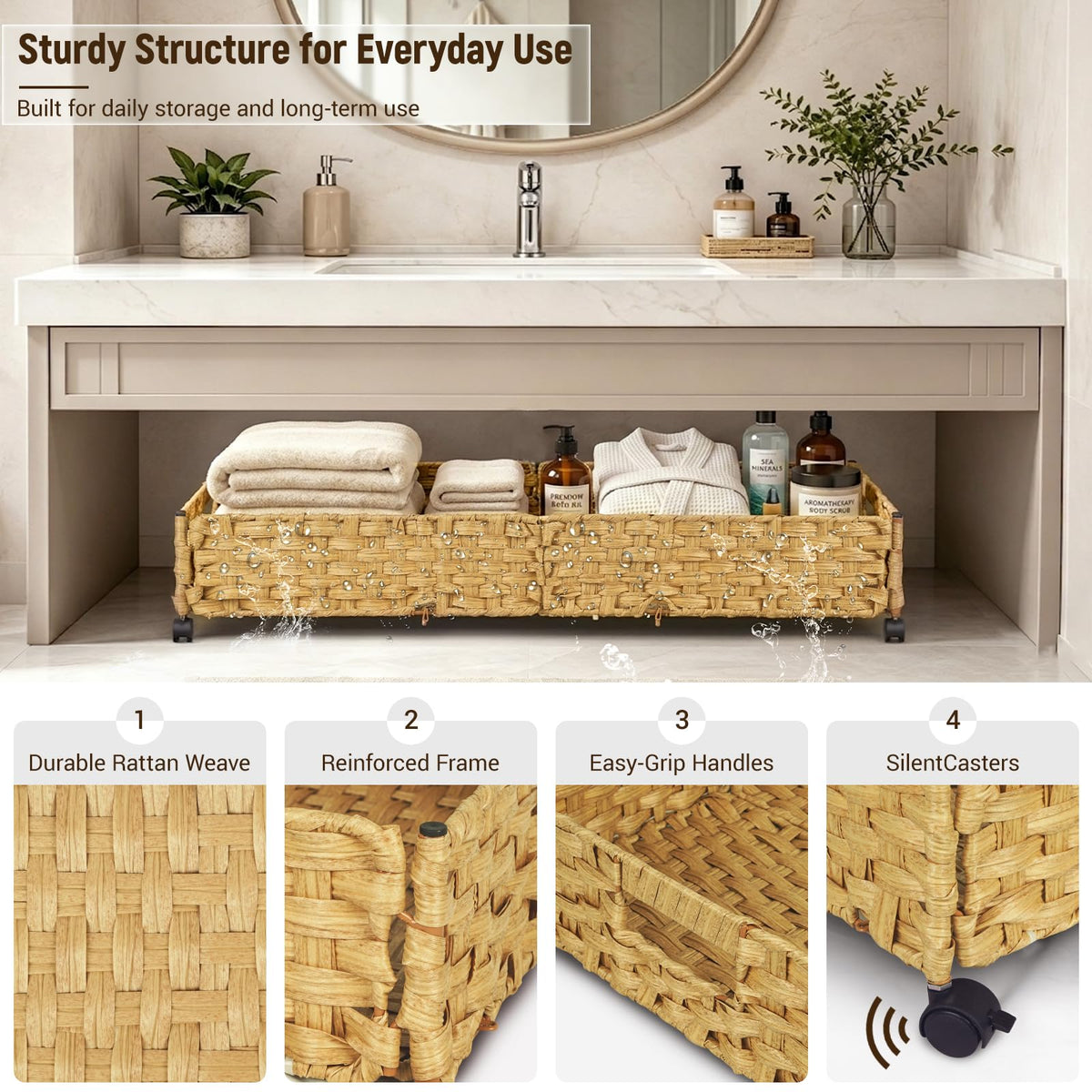 2-Pack Rolling Rattan Underbed Bins