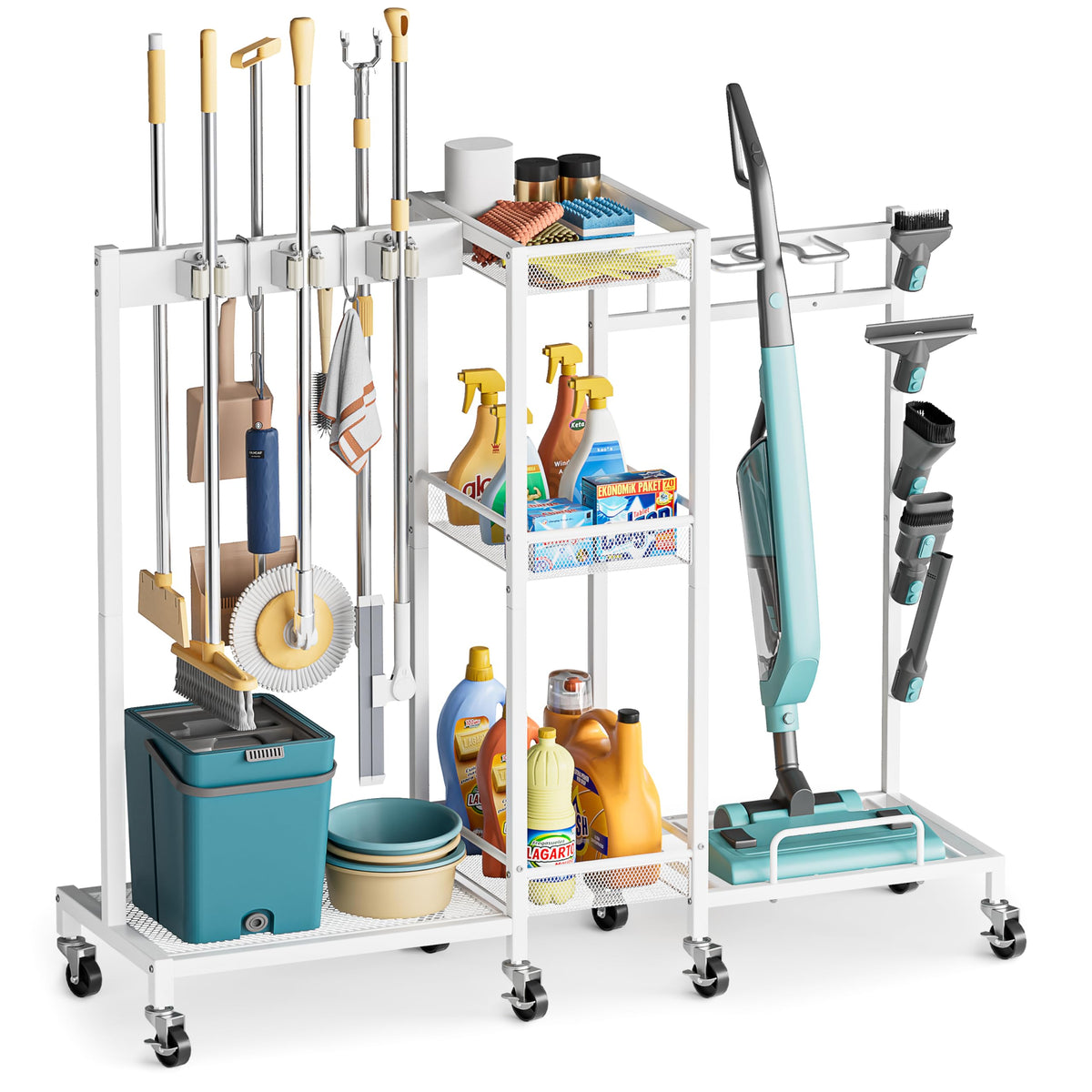 Cleaning Supply Cart with Vacuum Stand