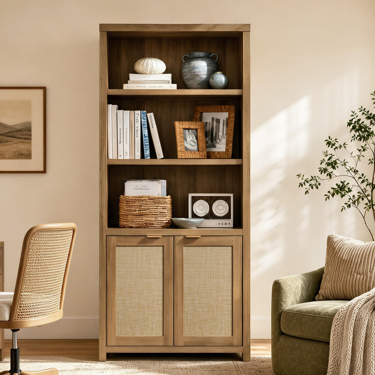 5-Tier Rattan Door Bookcase