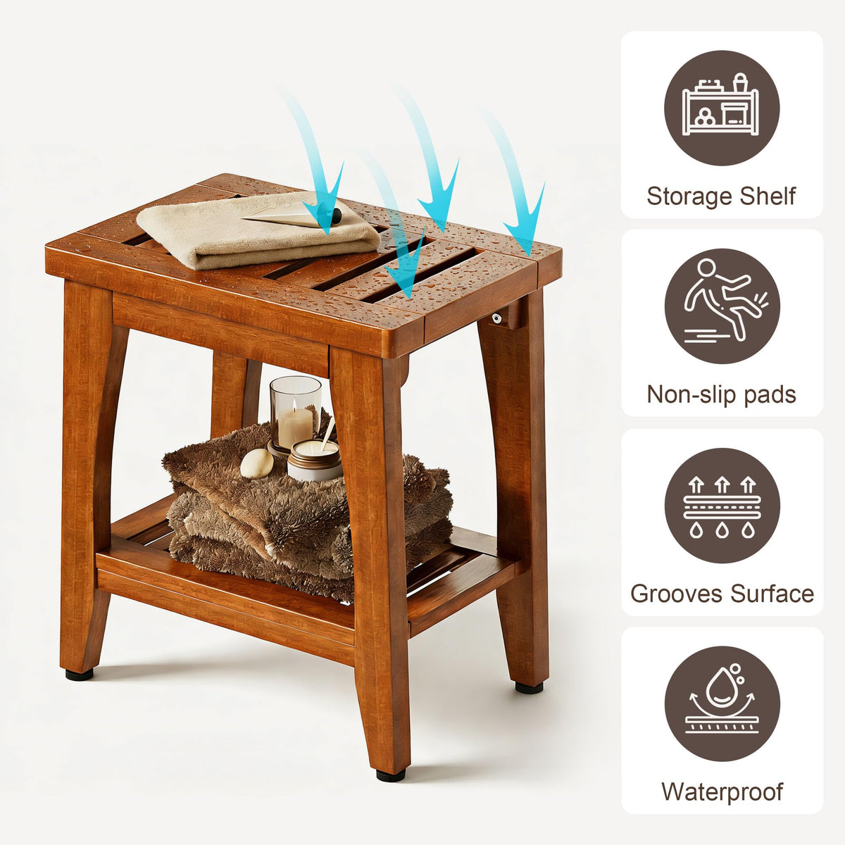 Teak Shower Bench with Shelf