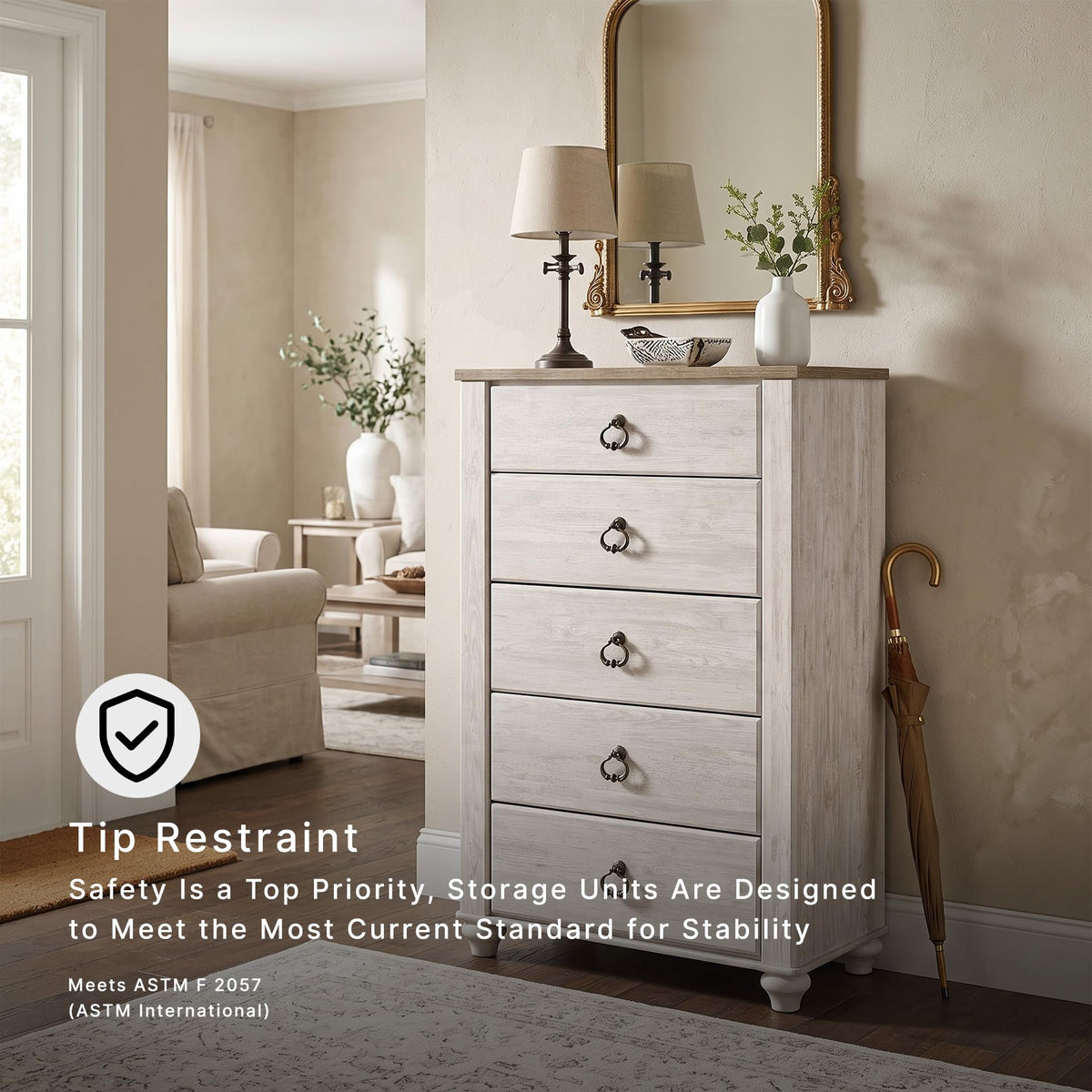 5-Drawer Wood Bedroom Chest