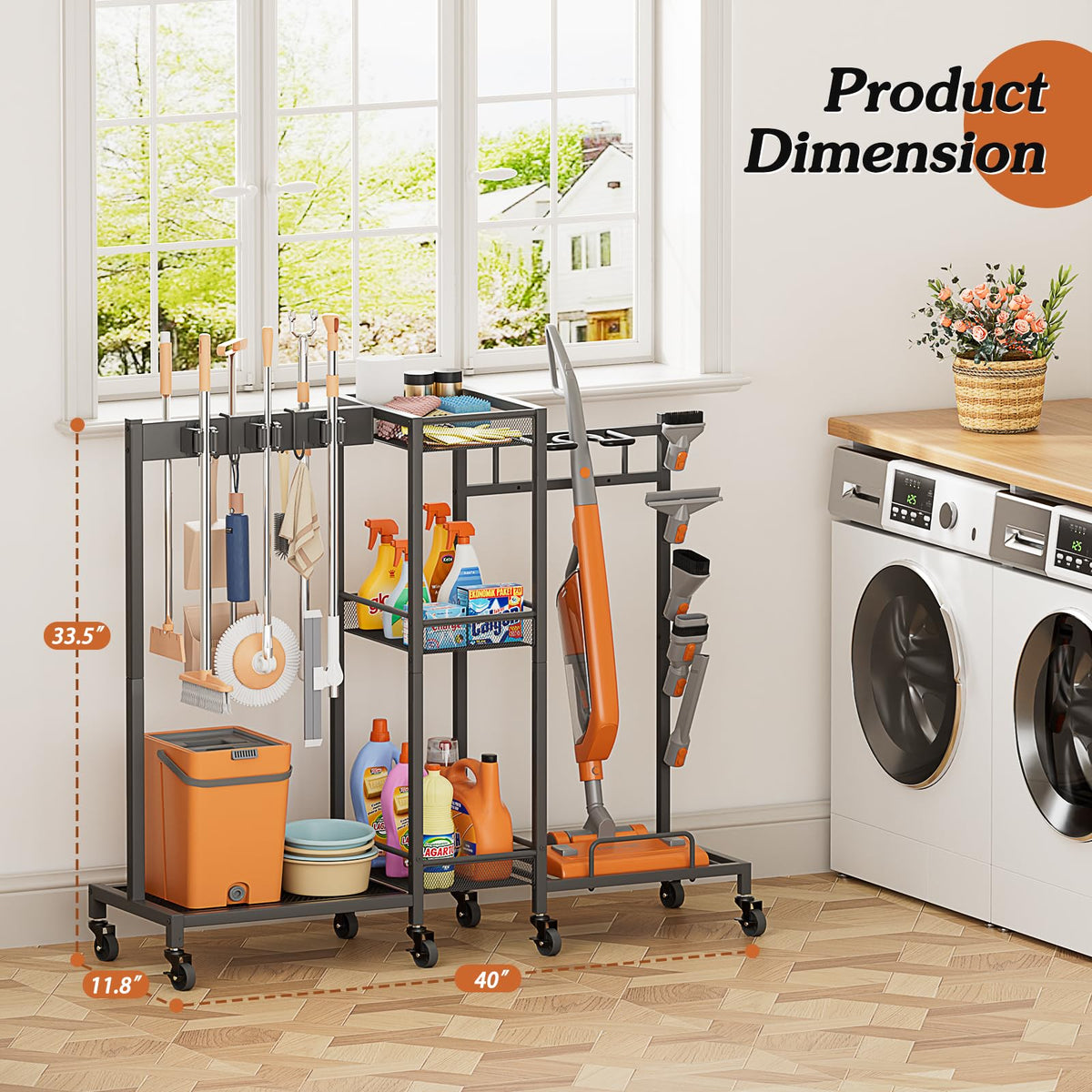 Cleaning Supply Cart with Vacuum Stand