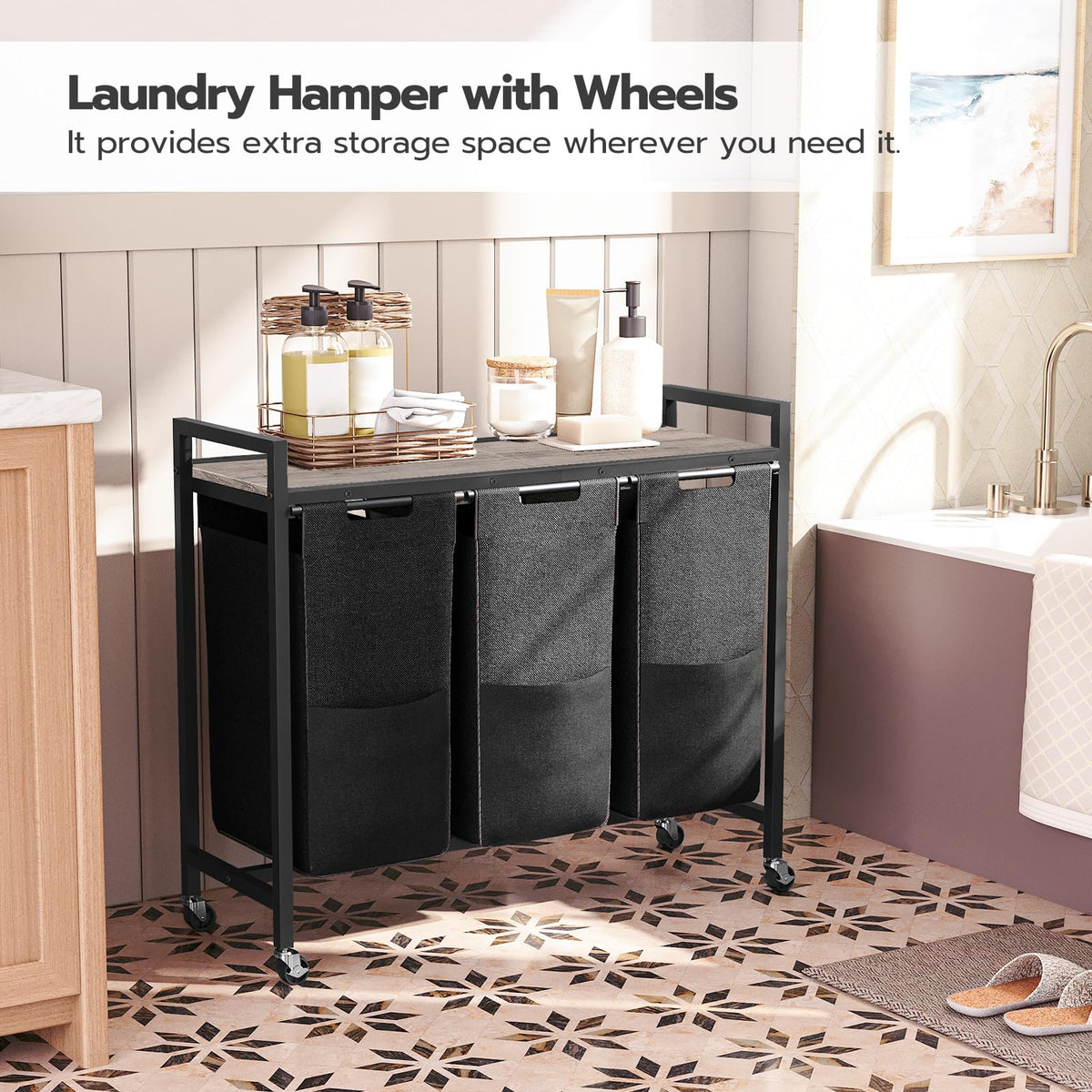 3-Section Rolling Laundry Sorter
