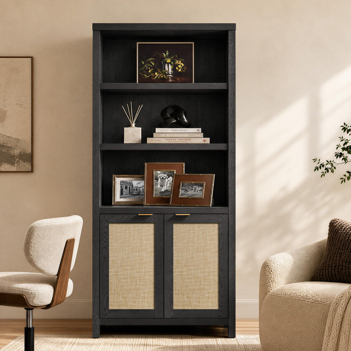 5-Tier Rattan Door Bookcase