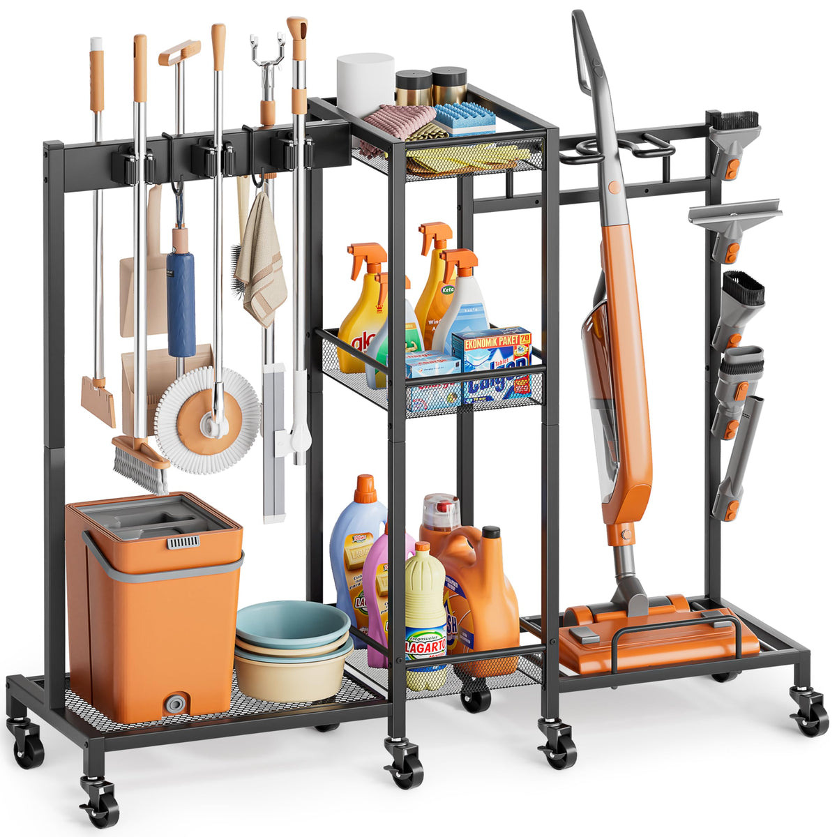 Cleaning Supply Cart with Vacuum Stand