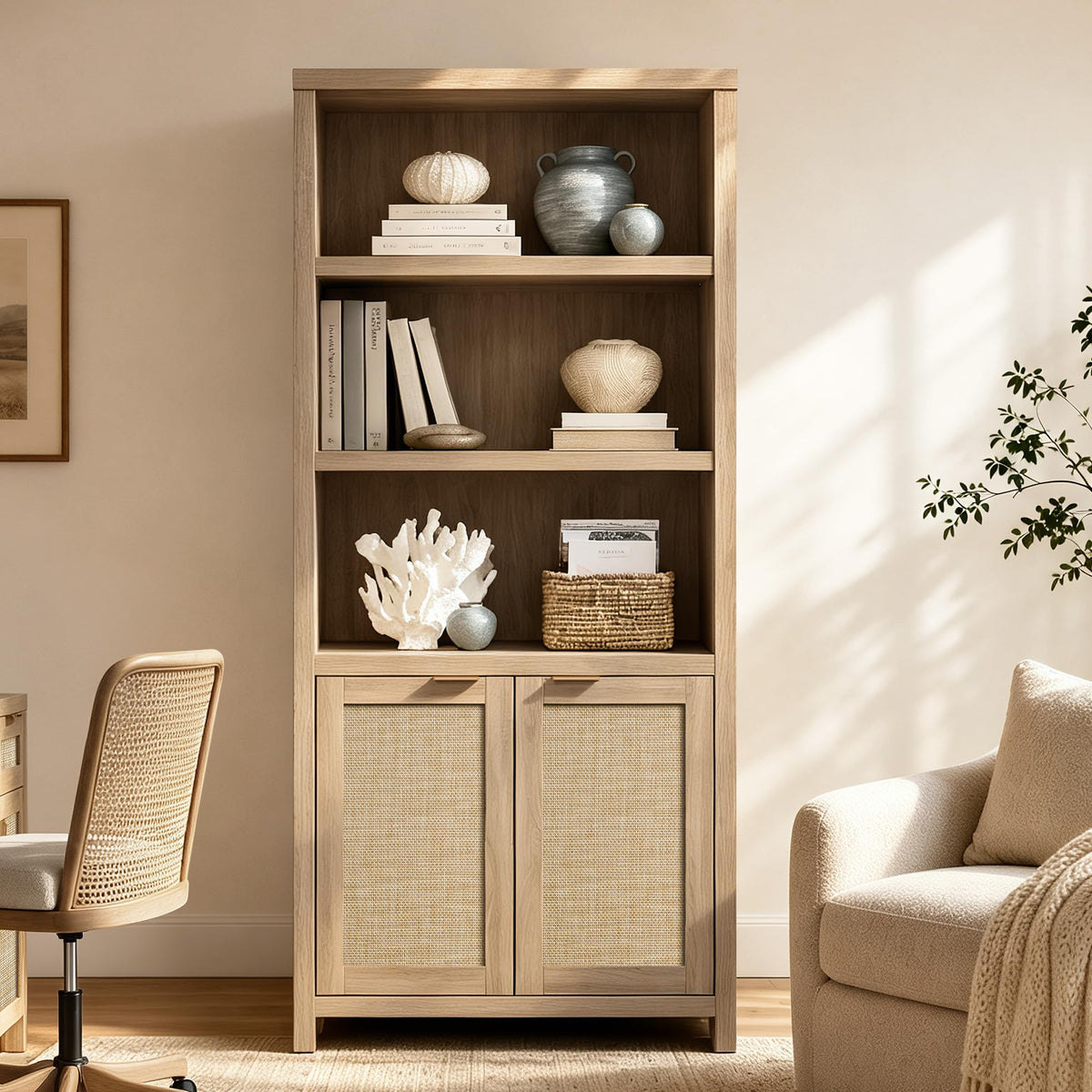 5-Tier Rattan Door Bookcase