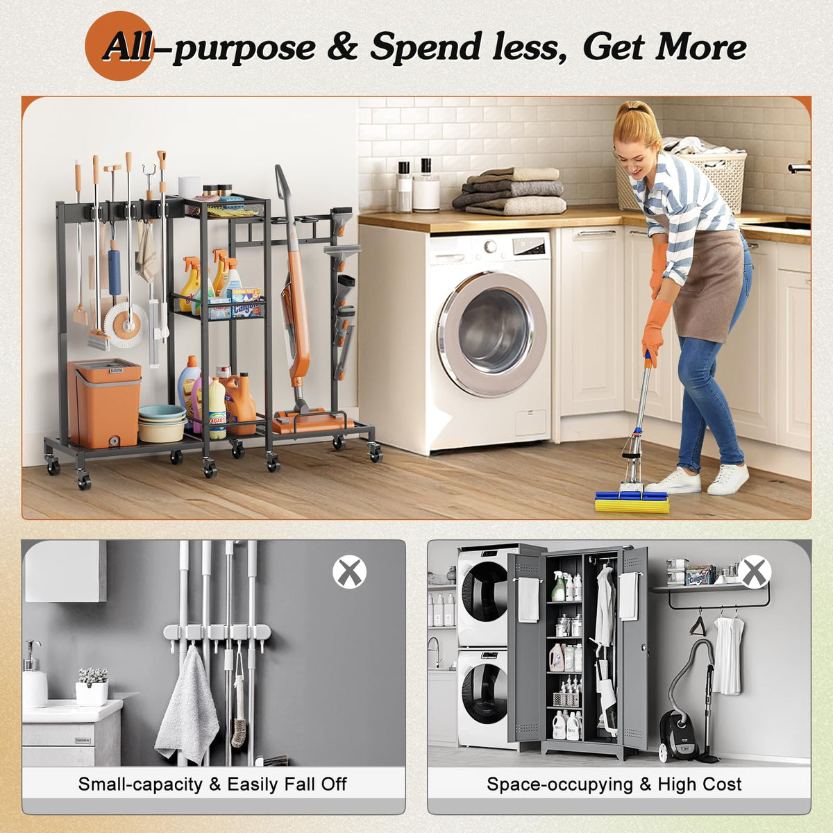 Cleaning Supply Cart with Vacuum Stand