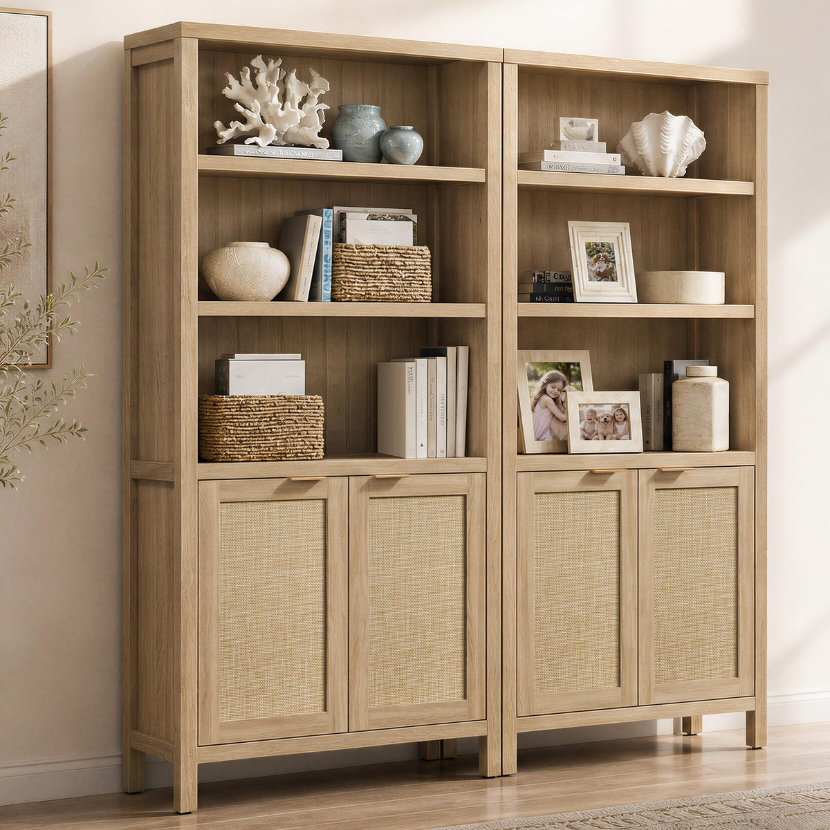 5-Tier Rattan Door Bookcase