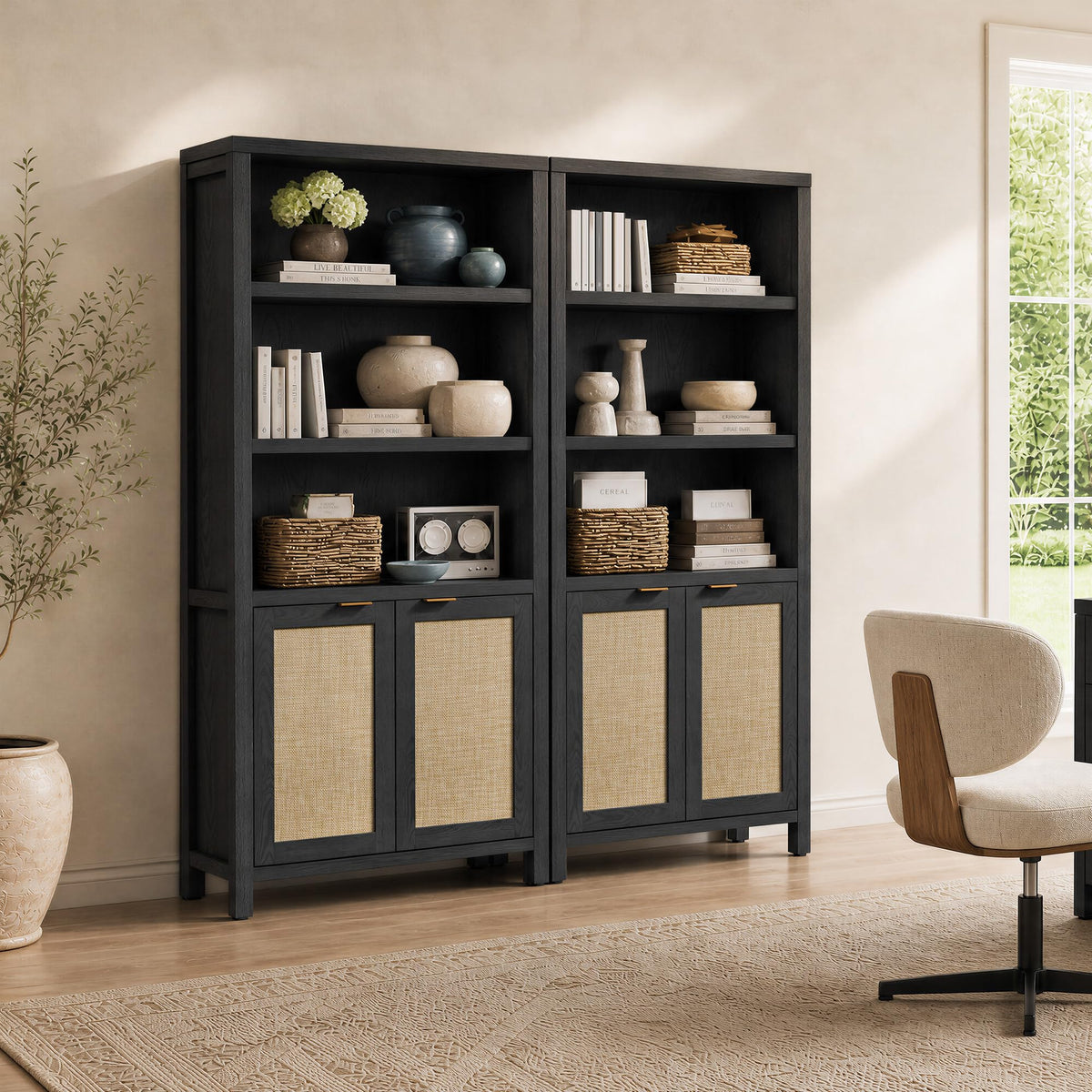 5-Tier Rattan Door Bookcase